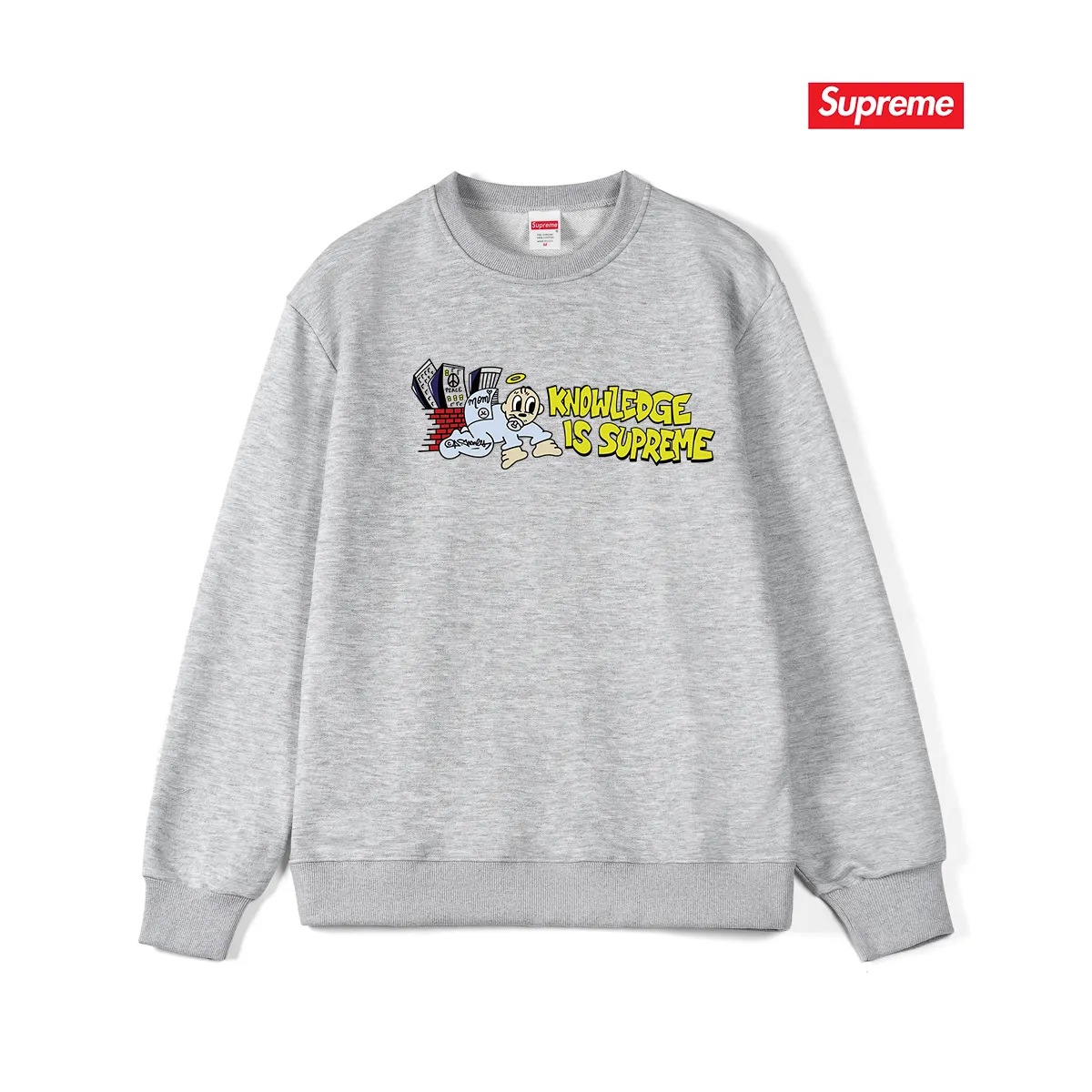 Style No. S1027 #terry p150💰 Velvet 160💰 Supreme SS22 Week 1 Knowledge Tee round neck sweatshirt Made of 400 grams of large terry (drop shoulder large version) fabric, soft texture and no pilling Imported environmentally friendly printing glue The pattern is bright and three-dimensional Quality💥Same style for men and women The upper body is fashionable Color: black white gray Size: S M L XL XXL