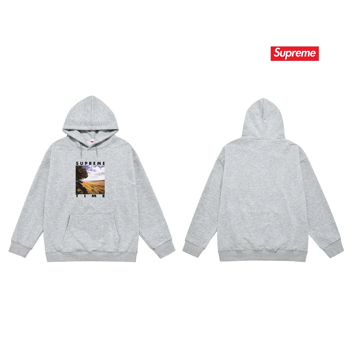 Style No. S2039 #terry P160💰 Velvet P170💰 Supreme Week 8 Time Tee Rural landscape pattern letter hooded sweatshirt Made of 400g large terry 430g silver fox velvet (drop shoulder large version) fabric, soft texture and no pilling Imported environmentally friendly printing glue The pattern is bright and three-dimensional Quality 💥Same style for men and women The upper body is trendy Color: black white gray Size: S M L XL XXL