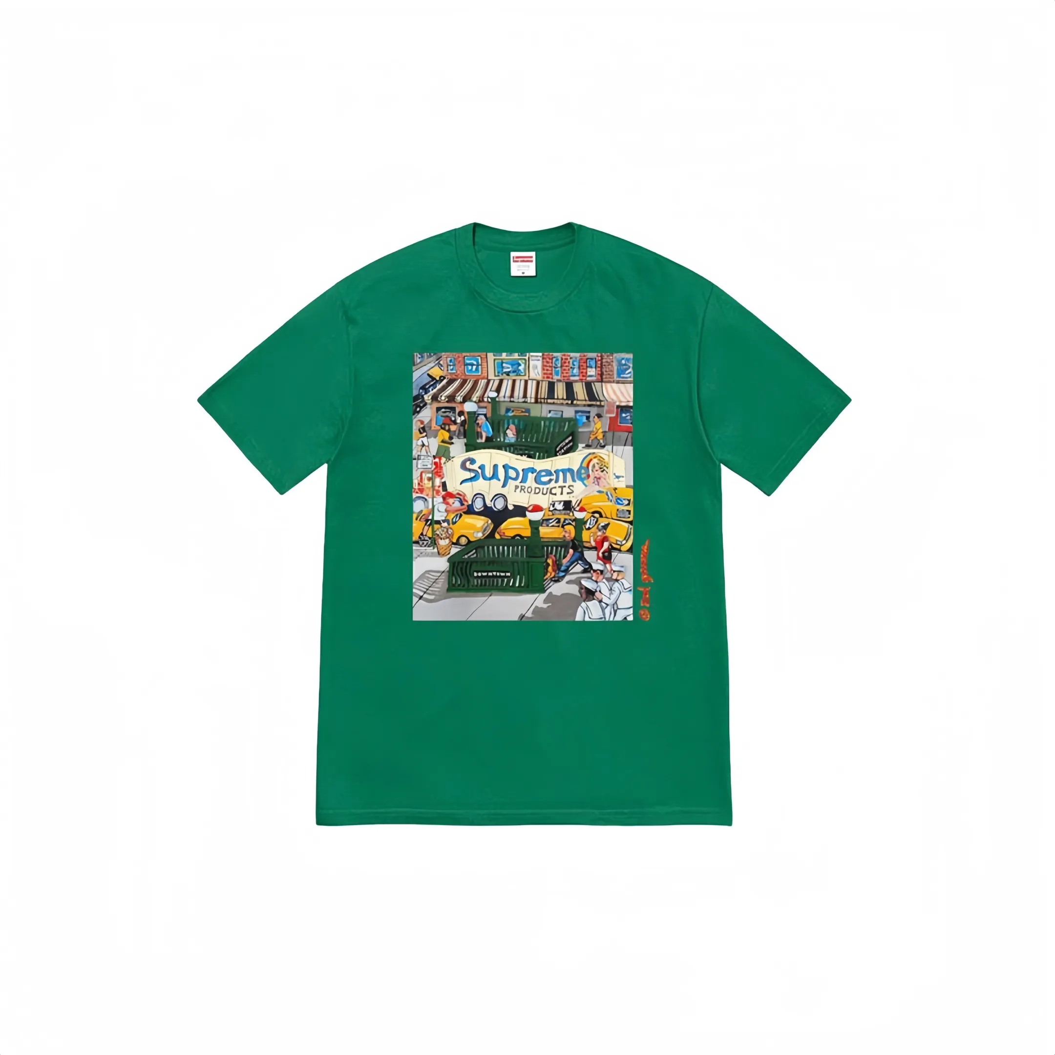 #S45 P110💰 Supreme SS22 Week 19 Manhattan Tee Cartoon letters Manhattan city street scene pattern printed round neck short-sleeved T-shirt for men and women. Made of 260g combed cotton double yarn. From fabrics to accessories, all three standards are complete and ZP. Imported Matsui company's slurry printing will never crack. The whole piece is made of three-needle five-thread technology. The neckline-shoulder seam-sleeve seam is double-lined, which looks more three-dimensional and textured.) The same process as the original version, classic version Feel free to compare zp. The whole piece adopts three-needle five-thread craftsmanship. The neckline-shoulder seam-sleeve seam is double-threaded, which looks more three-dimensional and textured.) It has the same craftsmanship as the authentic original, classic version. Color: Black Green White Size: S M L XL XXL