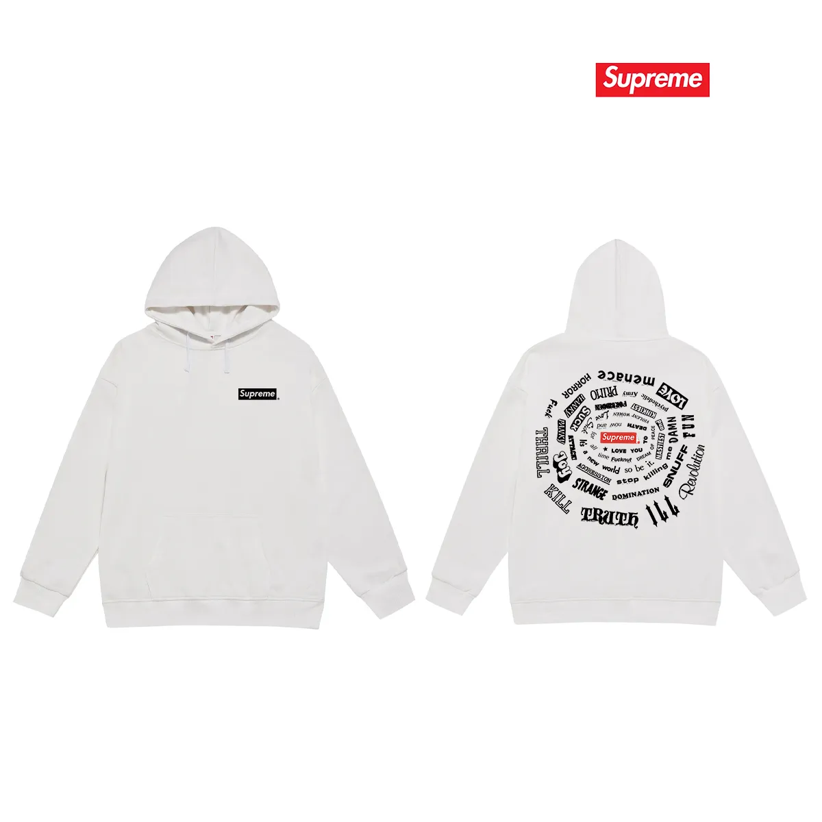 Style No. S2059 #terry P160💰 Velvet P170💰 Supreme SS21 Spiral Tee Spiral Letter Unisex Hooded Sweatshirt Made of 400g large terry 430g silver fox velvet (off-shoulder large version) fabric, soft texture and non-pilling, imported environmentally friendly printing glue, bright and three-dimensional pattern, quality 💥same style for men and women, the upper body is trendy Color: black white gray Size: S M L XL XXL
