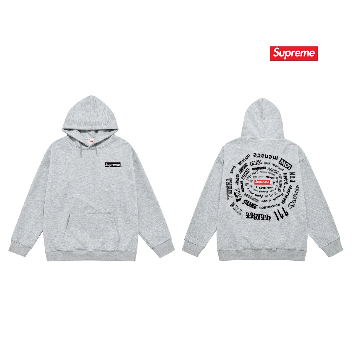 Style No. S2059 #terry P160💰 Velvet P170💰 Supreme SS21 Spiral Tee Spiral Letter Unisex Hooded Sweatshirt Made of 400g large terry 430g silver fox velvet (off-shoulder large version) fabric, soft texture and non-pilling, imported environmentally friendly printing glue, bright and three-dimensional pattern, quality 💥same style for men and women, the upper body is trendy Color: black white gray Size: S M L XL XXL