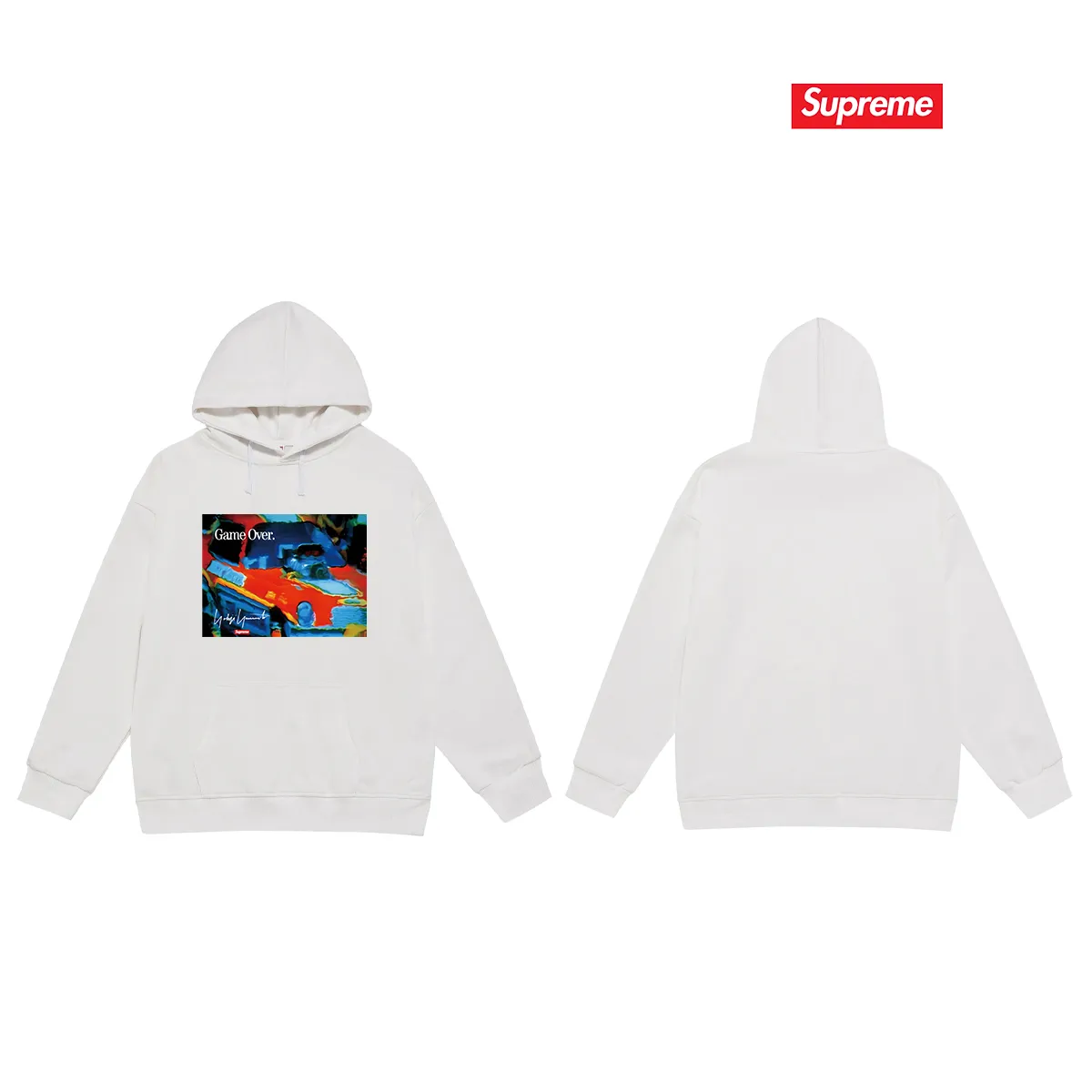 Style No. S2100 #terry P160💰 Velvet P170💰 Supreme Week4Supreme Game Over" hooded sweatshirt Made of 400g large terry 430g silver fox velvet (drop shoulder large version) fabric, soft texture and no pilling. Imported environmentally friendly printing glue. Bright and three-dimensional pattern. Quality 💥Same style for men and women. The upper body is trendy. Color: black white gray Size: S M L XL XXL