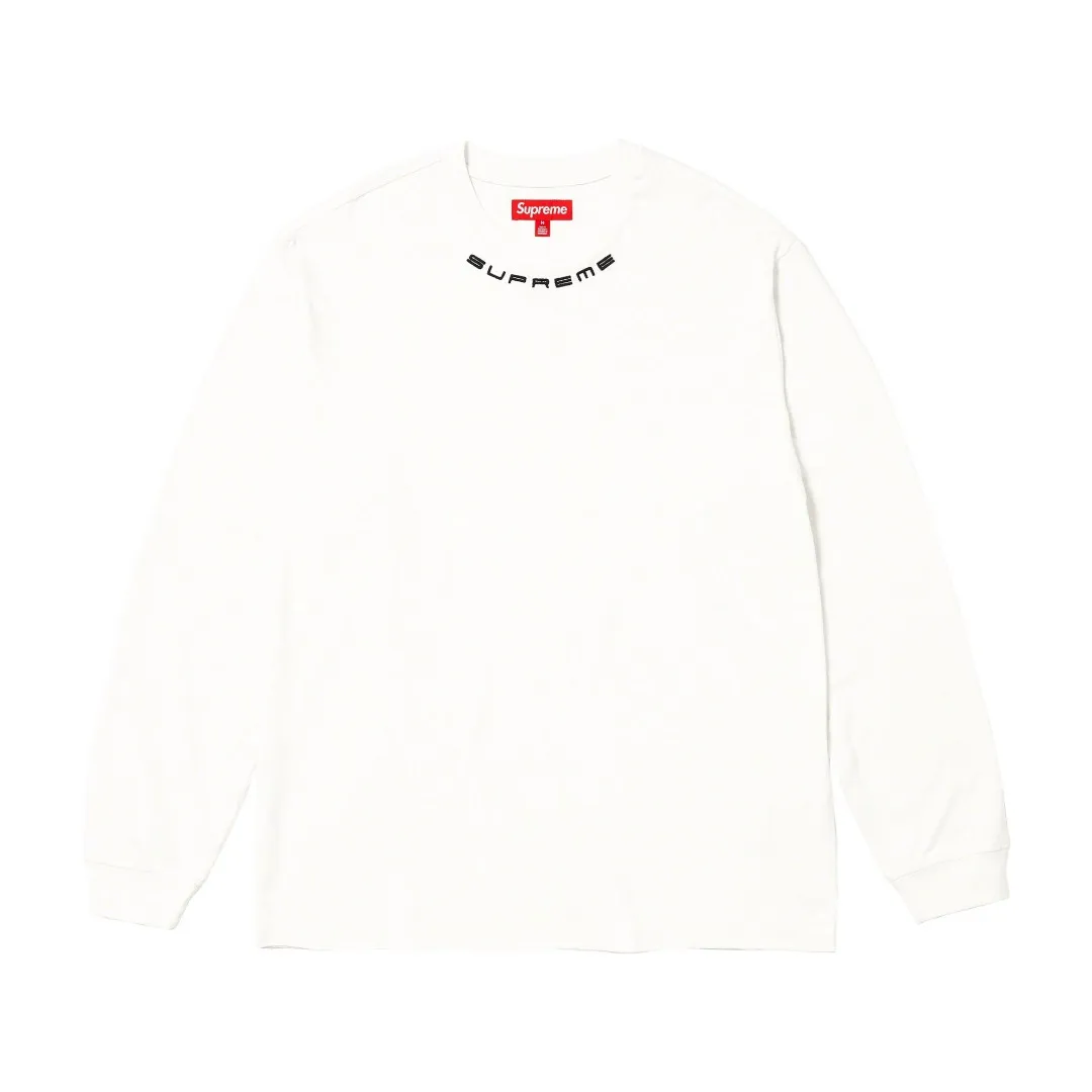 S594💰p156 Supreme 23fw COLLAR LOGO L/S TOP Embroidery Long-sleeved T-shirt ZP test Custom weaving and dyeing Pure cotton 320g Fabric Embroidery is done by BEHRINGER BEKS-Y924 machine (one level higher than Tajima embroidery machine) Embroidery thickness, saturation and size are consistent with ZP Customized ZP co-branding Main label/wash water label/tag/packaging bag The version with a high probability of passing the test will pass the original packaging picture. Size: S-XL