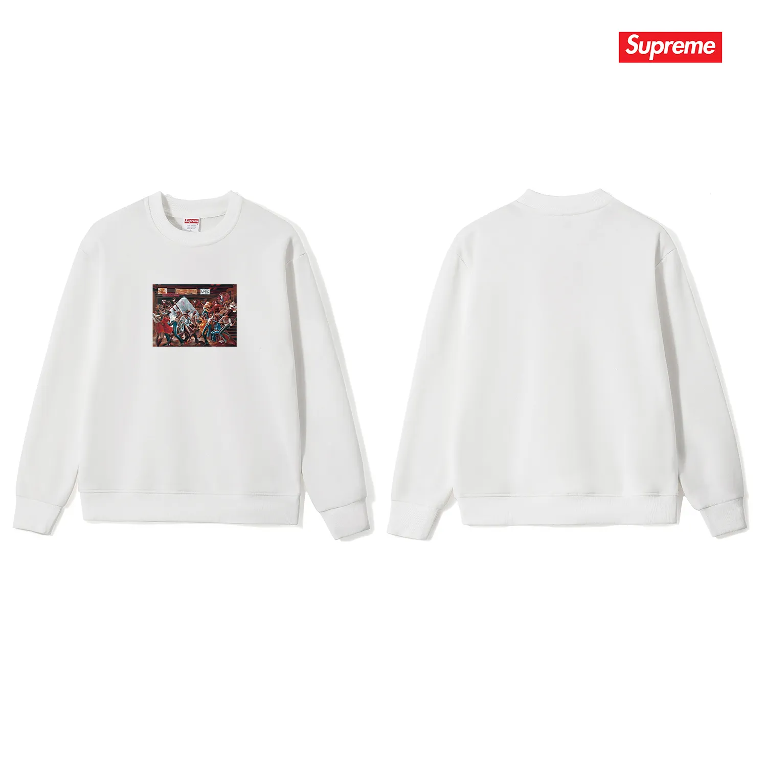 Style No. S1203 #terry p150💰 Velvet 160💰 Supreme 25SS Ernie Barnes artist oil painting round neck sweatshirt Made of 400g large terry (drop shoulder large version) fabric, soft texture and no pilling Imported environmentally friendly printing glue The pattern is bright and three-dimensional Quality 💥Same style for men and women The upper body is trendy Color: black white gray Size: S M L XL XXL