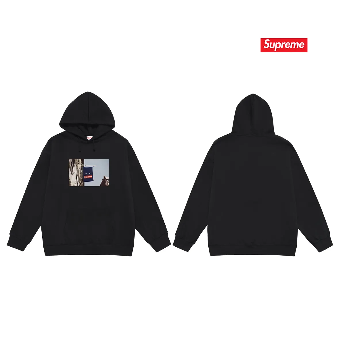 Style number S2005 #terry P160💰 Velvet P170💰 Supreme FW19 Week 1 Banner Tee hooded sweatshirt Made of 400g large terry 430g silver fox velvet (drop shoulder large version) fabric, soft texture and no pilling Imported environmentally friendly printing glue The pattern is bright and three-dimensional Quality 💥Same style for men and women The upper body is fashionable Color: black white gray Size: S M L XL XXL