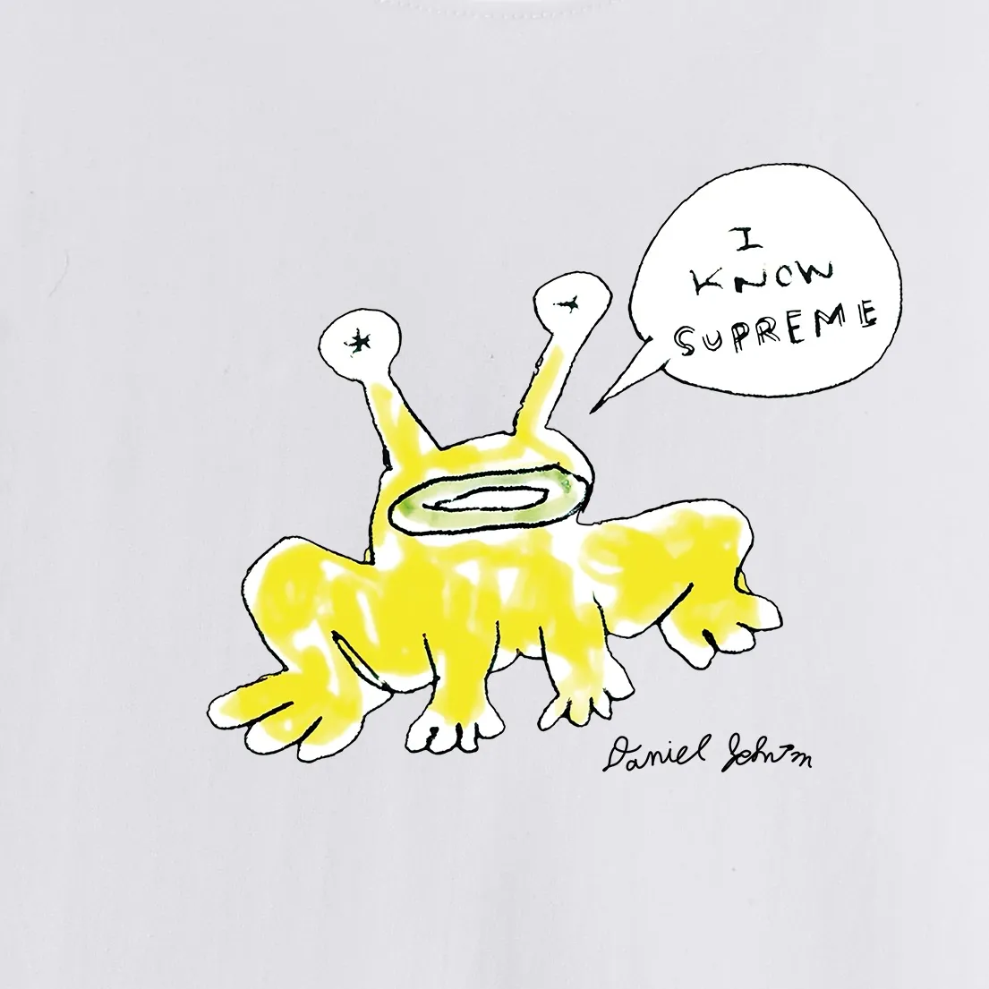 S194 P110💰 Sup Daniel Johnston Frog Tee co-branded Alien Frog round neck cartoon short-sleeved T-shirt. Loose fit. Made of 260g combed cotton double yarn. All three standards are complete from fabrics to accessories. ZP. Imported Matsui company slurry printing will never crack. The whole piece adopts three-needle five-thread process. The neckline-shoulder seam-sleeve seam is double-lined, which looks more three-dimensional and textured.) The same process as the original version, classic version Feel free to compare zp. The whole piece adopts three-needle five-thread craftsmanship (neckline-shoulder seam-sleeve seam double thread, which looks more three-dimensional and textured). It has the same craftsmanship as the original original, classic version. Color: black, white, light gray, pink, navy. Size: S M L XL XXL