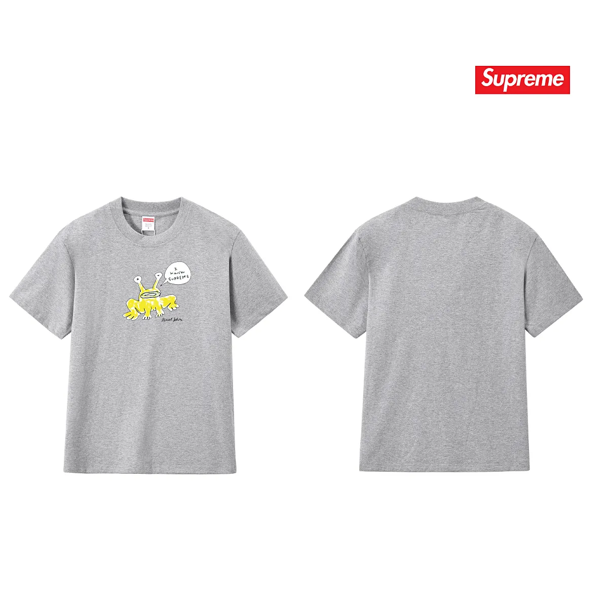 S194 P110💰 Sup Daniel Johnston Frog Tee co-branded Alien Frog round neck cartoon short-sleeved T-shirt. Loose fit. Made of 260g combed cotton double yarn. All three standards are complete from fabrics to accessories. ZP. Imported Matsui company slurry printing will never crack. The whole piece adopts three-needle five-thread process. The neckline-shoulder seam-sleeve seam is double-lined, which looks more three-dimensional and textured.) The same process as the original version, classic version Feel free to compare zp. The whole piece adopts three-needle five-thread craftsmanship (neckline-shoulder seam-sleeve seam double thread, which looks more three-dimensional and textured). It has the same craftsmanship as the original original, classic version. Color: black, white, light gray, pink, navy. Size: S M L XL XXL