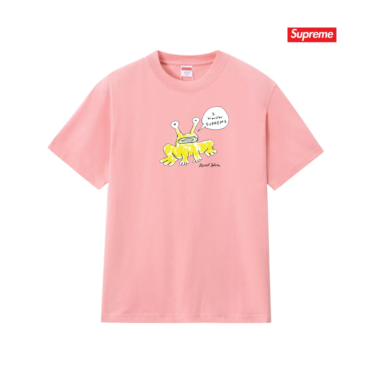 S194 P110💰 Sup Daniel Johnston Frog Tee co-branded Alien Frog round neck cartoon short-sleeved T-shirt. Loose fit. Made of 260g combed cotton double yarn. All three standards are complete from fabrics to accessories. ZP. Imported Matsui company slurry printing will never crack. The whole piece adopts three-needle five-thread process. The neckline-shoulder seam-sleeve seam is double-lined, which looks more three-dimensional and textured.) The same process as the original version, classic version Feel free to compare zp. The whole piece adopts three-needle five-thread craftsmanship (neckline-shoulder seam-sleeve seam double thread, which looks more three-dimensional and textured). It has the same craftsmanship as the original original, classic version. Color: black, white, light gray, pink, navy. Size: S M L XL XXL