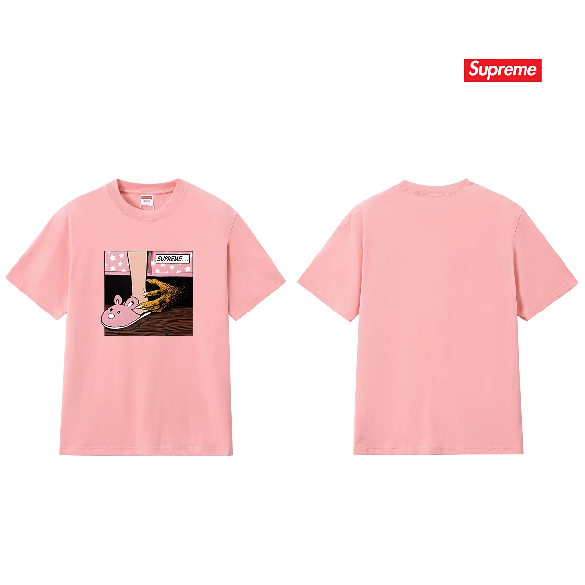 S202 P110💰 Summer sup European and American trendy brand new men and women couple T-shirt pattern casual co-branded pure cotton print short-sleeved loose and loose version. Made of 260g combed cotton double yarn. From fabric to accessories, all three standards are complete and follow ZP. Imported Matsui company slurry printing will never crack. The whole piece adopts three-needle five-thread process. The neckline-shoulder seam-sleeve seam is double-lined, which looks more three-dimensional and textured.) The same process as the original version, classic version Feel free to compare zp. The whole piece adopts three-needle five-thread craftsmanship (neckline-shoulder seam-sleeve seam double thread, which looks more three-dimensional and textured). It has the same craftsmanship as the original original, classic version. Color: black, white, light gray, pink, navy. Size: S M L XL XXL