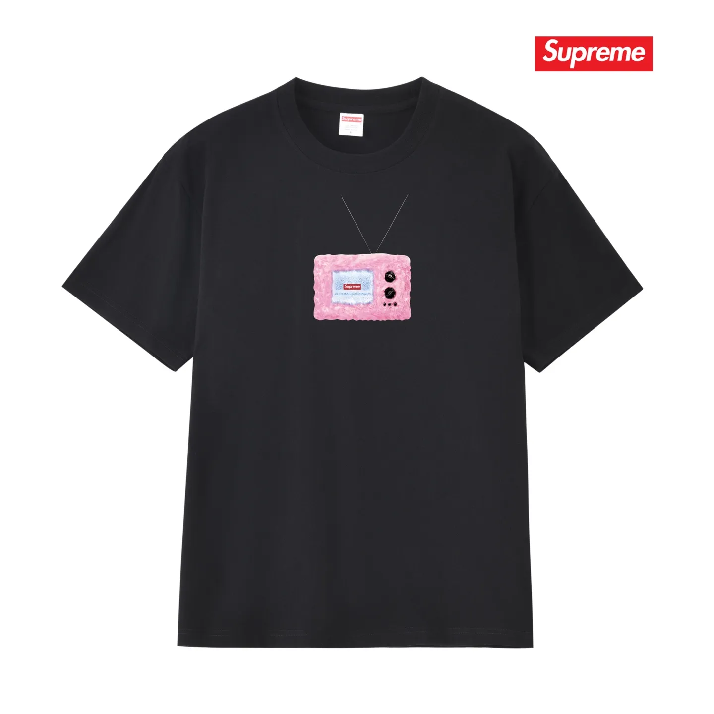 S256 P110💰 Supreme SS18 TV Tee White printed short-sleeved American trendy T-shirt. Same style for men and women. Loose fit. Made of 260g combed cotton double yarn. From fabric to accessories, all three standards are complete and follow ZP. The slurry printing imported from Matsui Company will never crack. The whole piece is made with three-needle five-thread technology. The neckline-shoulder seam-sleeve seam is double-lined, which looks more three-dimensional and textured. The same process as the original version, classic version. Feel free to compare zp. The whole piece adopts three-needle five-thread craftsmanship (neckline-shoulder seam-sleeve seam double thread, which looks more three-dimensional and textured). It has the same craftsmanship as the original original, classic version. Color: black, white, light gray, pink, navy. Size: S M L XL XXL