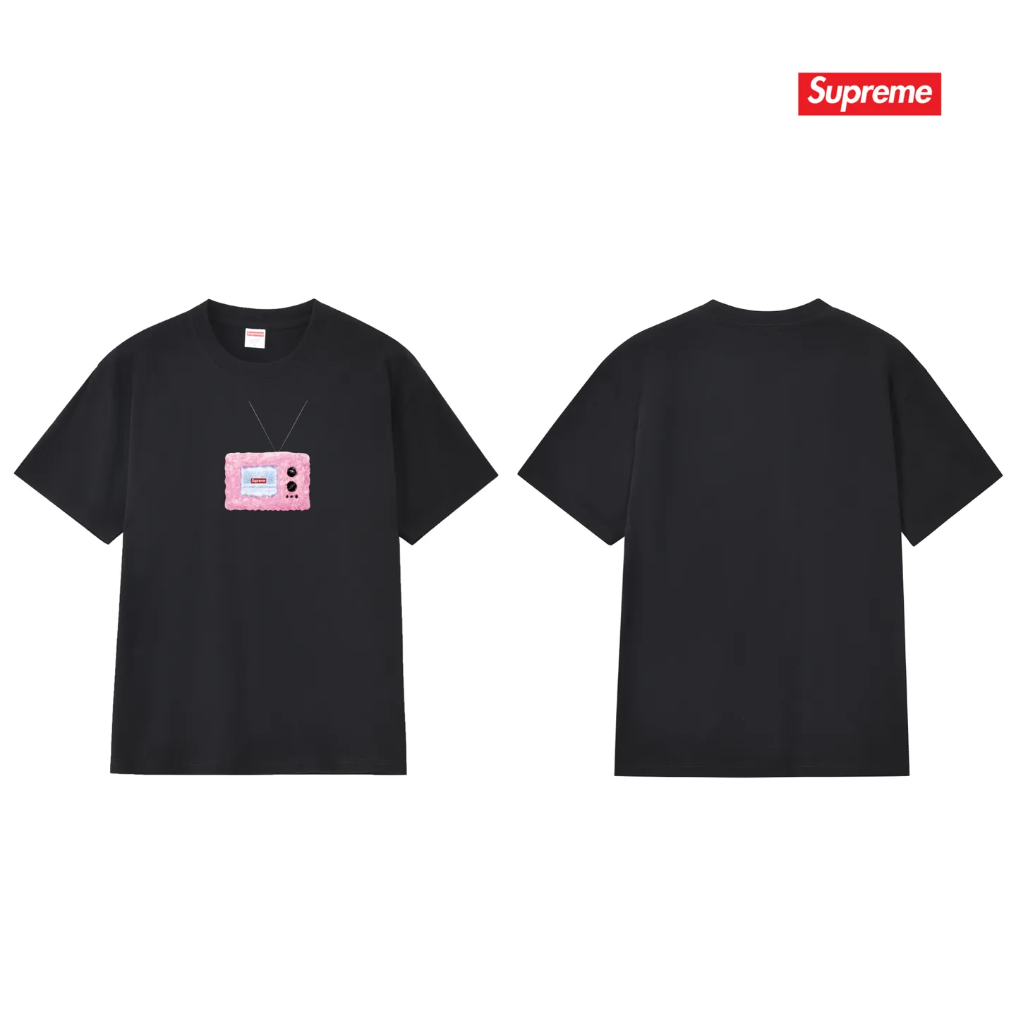 S256 P110💰 Supreme SS18 TV Tee White printed short-sleeved American trendy T-shirt. Same style for men and women. Loose fit. Made of 260g combed cotton double yarn. From fabric to accessories, all three standards are complete and follow ZP. The slurry printing imported from Matsui Company will never crack. The whole piece is made with three-needle five-thread technology. The neckline-shoulder seam-sleeve seam is double-lined, which looks more three-dimensional and textured. The same process as the original version, classic version. Feel free to compare zp. The whole piece adopts three-needle five-thread craftsmanship (neckline-shoulder seam-sleeve seam double thread, which looks more three-dimensional and textured). It has the same craftsmanship as the original original, classic version. Color: black, white, light gray, pink, navy. Size: S M L XL XXL