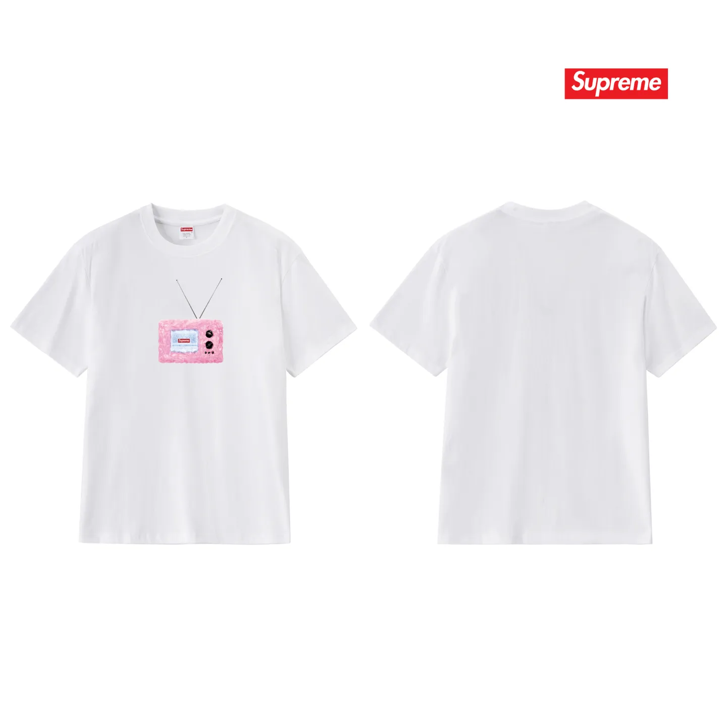 S256 P110💰 Supreme SS18 TV Tee White printed short-sleeved American trendy T-shirt. Same style for men and women. Loose fit. Made of 260g combed cotton double yarn. From fabric to accessories, all three standards are complete and follow ZP. The slurry printing imported from Matsui Company will never crack. The whole piece is made with three-needle five-thread technology. The neckline-shoulder seam-sleeve seam is double-lined, which looks more three-dimensional and textured. The same process as the original version, classic version. Feel free to compare zp. The whole piece adopts three-needle five-thread craftsmanship (neckline-shoulder seam-sleeve seam double thread, which looks more three-dimensional and textured). It has the same craftsmanship as the original original, classic version. Color: black, white, light gray, pink, navy. Size: S M L XL XXL