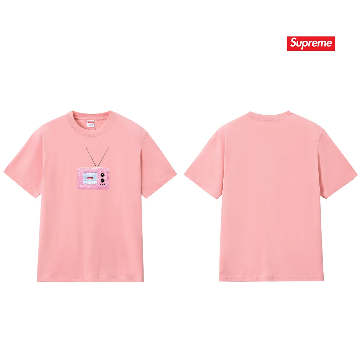S256 P110💰 Supreme SS18 TV Tee White printed short-sleeved American trendy T-shirt. Same style for men and women. Loose fit. Made of 260g combed cotton double yarn. From fabric to accessories, all three standards are complete and follow ZP. The slurry printing imported from Matsui Company will never crack. The whole piece is made with three-needle five-thread technology. The neckline-shoulder seam-sleeve seam is double-lined, which looks more three-dimensional and textured. The same process as the original version, classic version. Feel free to compare zp. The whole piece adopts three-needle five-thread craftsmanship (neckline-shoulder seam-sleeve seam double thread, which looks more three-dimensional and textured). It has the same craftsmanship as the original original, classic version. Color: black, white, light gray, pink, navy. Size: S M L XL XXL