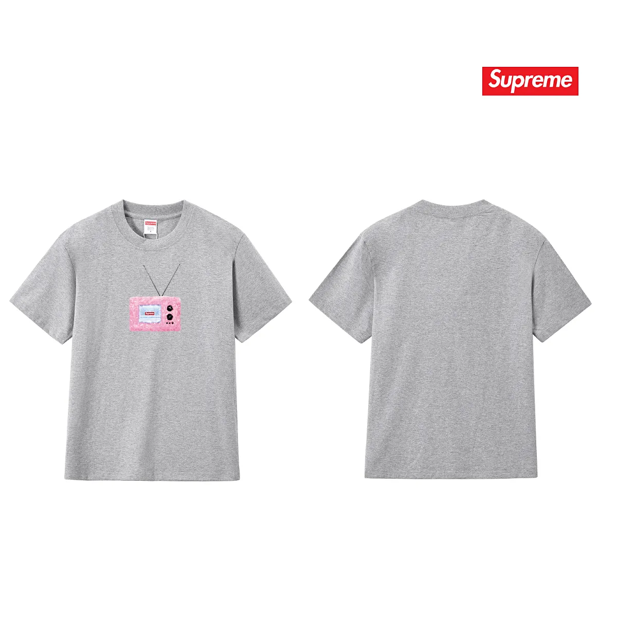 S256 P110💰 Supreme SS18 TV Tee White printed short-sleeved American trendy T-shirt. Same style for men and women. Loose fit. Made of 260g combed cotton double yarn. From fabric to accessories, all three standards are complete and follow ZP. The slurry printing imported from Matsui Company will never crack. The whole piece is made with three-needle five-thread technology. The neckline-shoulder seam-sleeve seam is double-lined, which looks more three-dimensional and textured. The same process as the original version, classic version. Feel free to compare zp. The whole piece adopts three-needle five-thread craftsmanship (neckline-shoulder seam-sleeve seam double thread, which looks more three-dimensional and textured). It has the same craftsmanship as the original original, classic version. Color: black, white, light gray, pink, navy. Size: S M L XL XXL