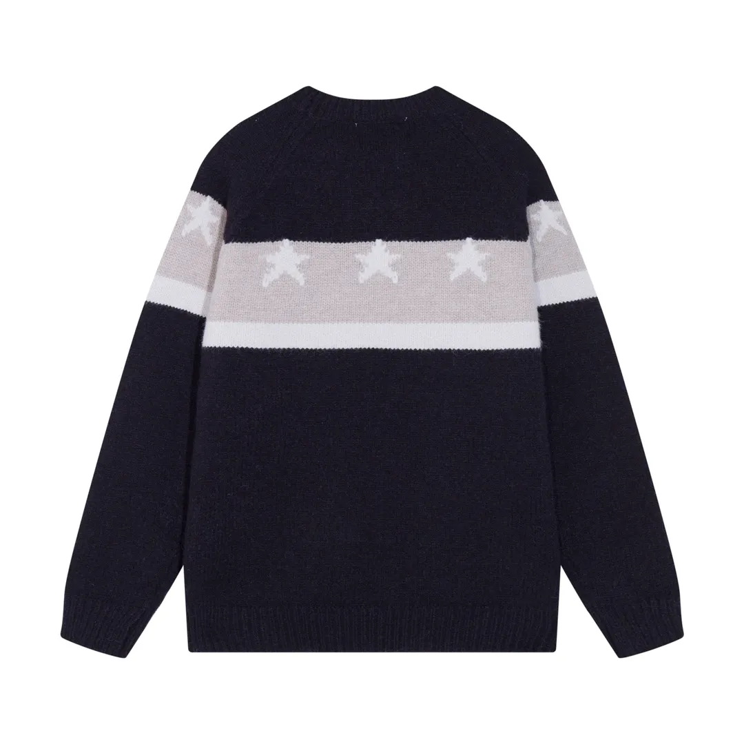 P300 Sup supreme chest striped five-pointed star jacquard crew neck sweater Color: black blue green Size: S M L XL XXL