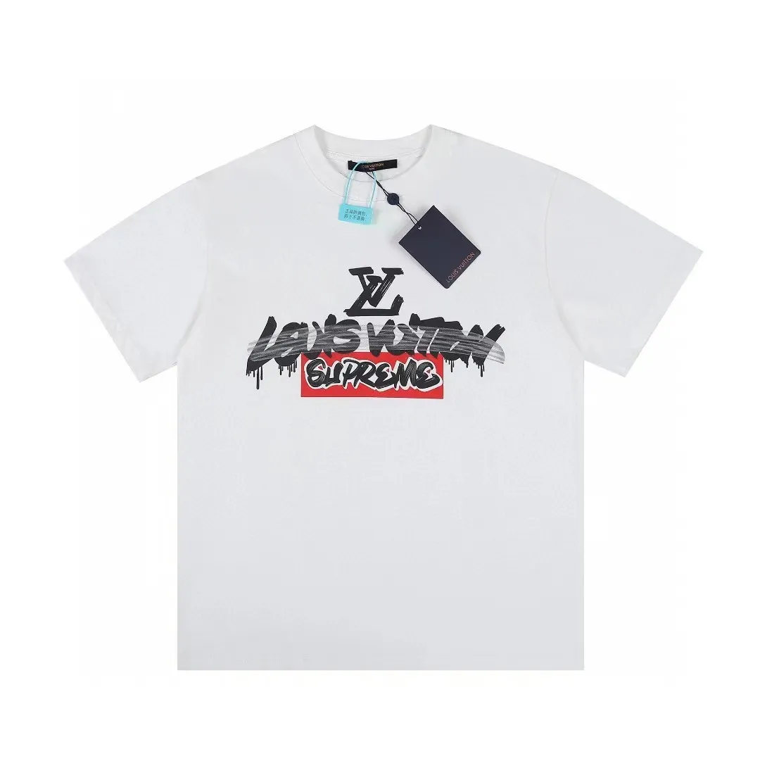 #S95 p110💰 1v 2023 new LV co-branded supreme round neck short-sleeved T-shirt with back logo on the back, custom dyed, very comfortable to the touch, super versatile and good-looking short-sleeved, complete with three labels, non-market ordinary version, feel free to compare, quality is absolutely guaranteed, size: S M L XL XXL