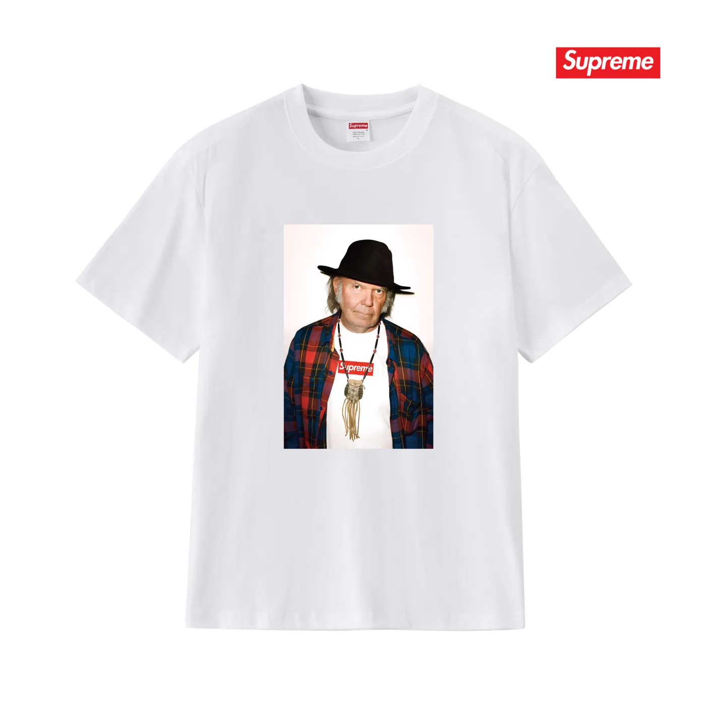 S222 P110💰 SUP 60ss Neil Young White short-sleeved high-end T-shirt with character printing. Loose fit. Made of 260g combed cotton double yarn. All three standards are complete from fabrics to accessories. ZP. Imported Matsui company's slurry printing will never crack. The whole piece adopts three-needle five-thread technology. The neckline-shoulder seam-sleeve seam is double-lined, which looks more three-dimensional and textured.) The same process as the original version, classic version Feel free to compare zp. The whole piece adopts three-needle five-thread craftsmanship (neckline-shoulder seam-sleeve seam double thread, which looks more three-dimensional and textured). It has the same craftsmanship as the original original, classic version. Color: black, white, light gray, pink, navy. Size: S M L XL XXL