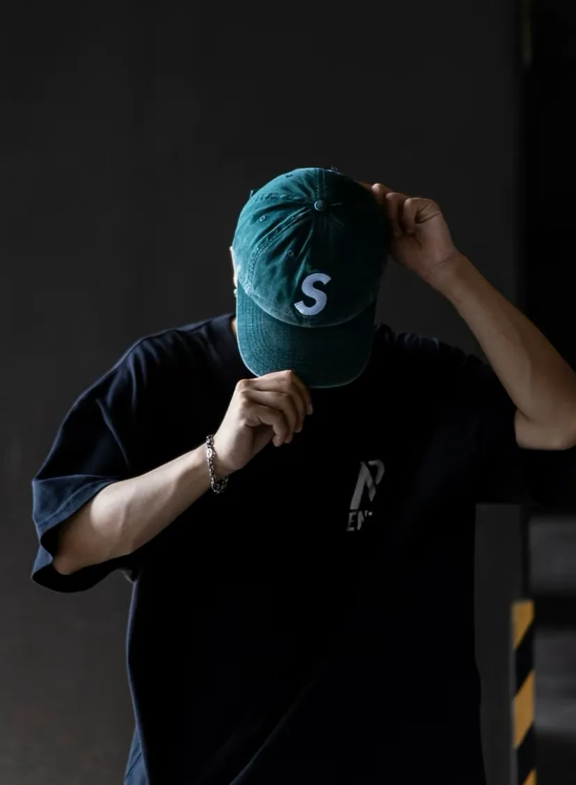 🅿️126 N051 Sup 50SS Pigment Coated S Logo 6-Panel Big S embroidered washed distressed peaked baseball cap black off-white green blue red