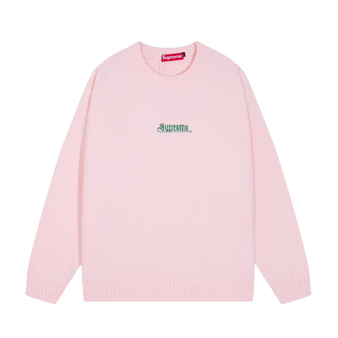 P300 Supreme new embroidered letter logo round neck wool knitted sweater Color: White Black Blue Pink Size: S M L XL XXL