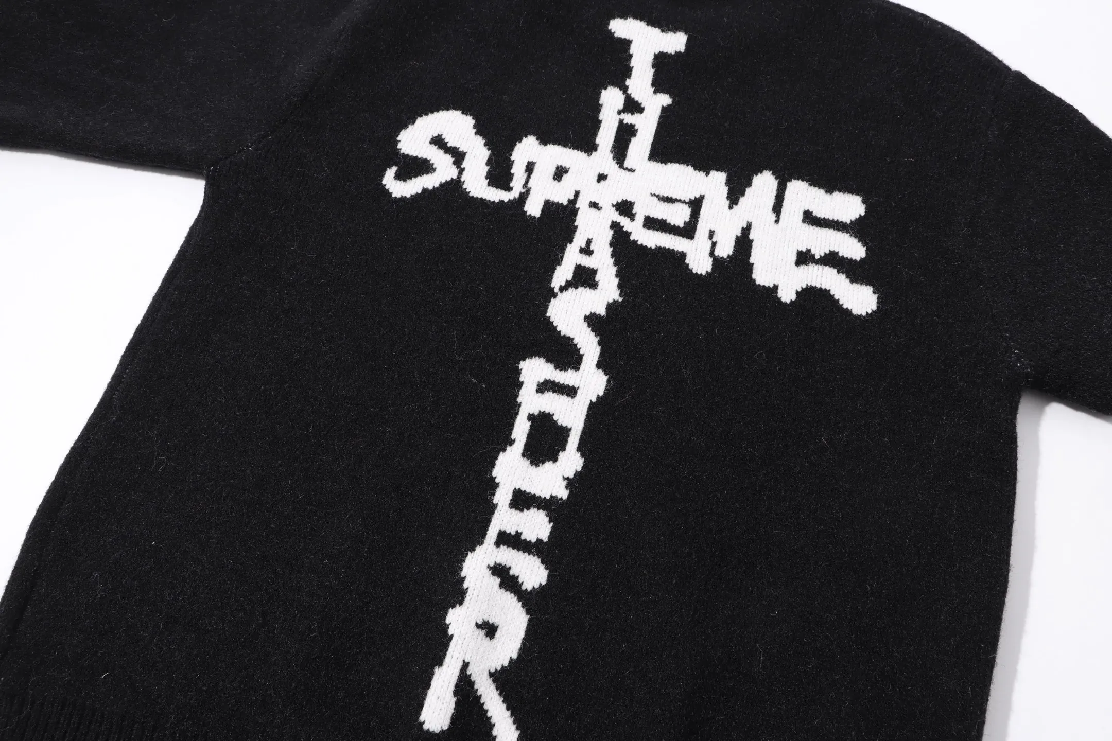 P280 Sup letter cross on the back round neck knitted wool sweater Color: Gray Black Orange Size: S M L XL XXL