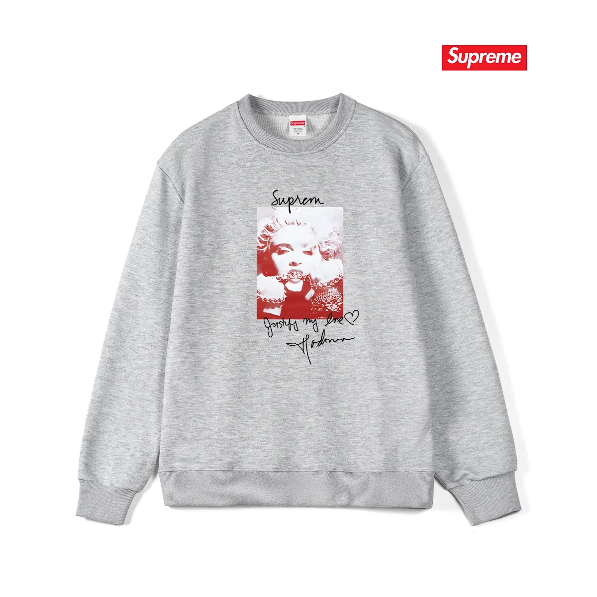 Style No. S1206 #terry p150💰 Velvet 160💰 Supreme FW18 Madonna Tee Navy Madonna printed round neck sweatshirt Made of 400 grams of large terry (drop shoulder large version) fabric, soft texture and no pilling Imported environmentally friendly printing glue The pattern is bright and three-dimensional Quality💥Same style for men and women The upper body is trendy Color: black white gray Size: S M L XL XXL