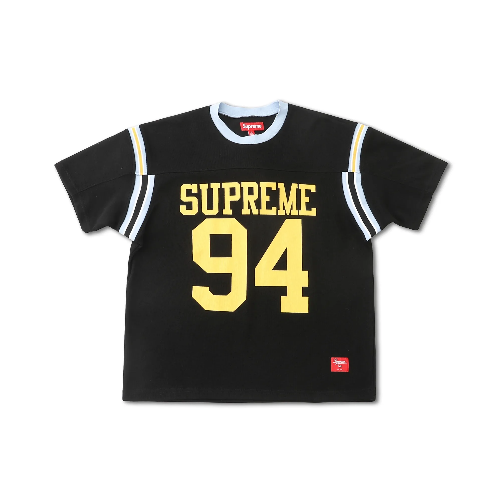 S626💰p220 Supreme SS25 WEEK8 Split S/S Football Top patchwork pattern ribbed round neck short-sleeved American trendy football jersey for men and women. Original purchase and development! The color matching thread is customized at 1:1, and the accessories and details are all in place!  Color: Black Green Size: S M L