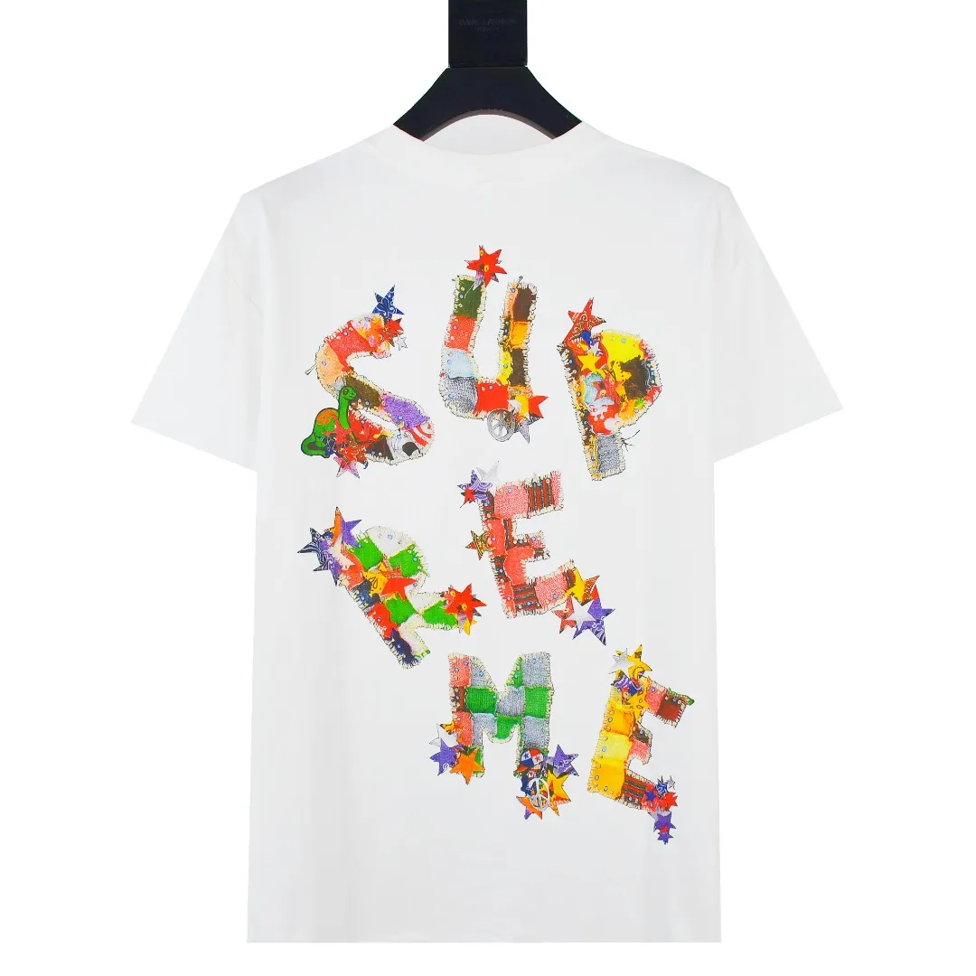 🅿️130 S155 top version Supreme 24SS Patchwork Tee T-shirt with colorful logo letters printed on the back. Refuse to look at pictures to make products. Refuse to compare wrong versions. Use cylindrical seamless technology (original technology. There are no stitched bones on the side of the clothes. Key points of identification) The fabrics are all custom-woven and dyed, 280g weight, 100% cotton, cylindrical fabric. Cylindrical fabric is a knitted fabric woven with a cylinder loom. The needles are distributed in a cylindrical shape on the fuselage. The gray fabric is a large cylinder, which needs to be opened and shaped before it can be used further. There are no slits on the side of the clothes, so there is no washing label on the side of ordinary short-sleeves. There is only one collar label behind the neck. The printing uses thermosetting ink printing imported from Belgium (different from conventional thermal transfer printing), also known as plastic ink, or self-adhesive ink. Its ingredients are: mainly composed of polyvinyl chloride (PVC) and phthalates. PVC and phthalates, solid color The thermoset ink is composed of a mixture of agents, stabilizers, and thickeners. It is not the digital direct printing advertised on the market. The printing texture of thermoset ink cannot be achieved by digital direct printing. The collar label has a watermark anti-counterfeiting effect, a real anti-counterfeiting layer, a version with a high probability of passing the inspection, and a high probability of passing the original packaging picture. Size：S-XL