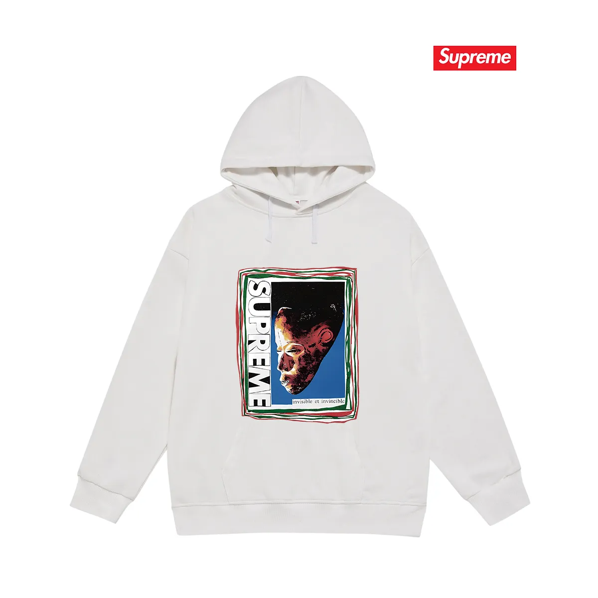 Style No. S2096 #terry P160💰 Velvet P170💰 Supreme SS22 Week 19 Mask Tee letter mask pattern printed hooded sweatshirt Made of 400g large terry 430g silver fox velvet (off-shoulder large version) fabric, soft and non-pilling texture, imported environmentally friendly printing glue, bright and three-dimensional pattern, quality 💥Same style for men and women. The upper body is trendy. Color: black white gray Size: S M L XL XXL