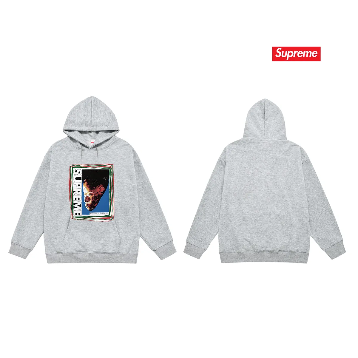 Style No. S2096 #terry P160💰 Velvet P170💰 Supreme SS22 Week 19 Mask Tee letter mask pattern printed hooded sweatshirt Made of 400g large terry 430g silver fox velvet (off-shoulder large version) fabric, soft and non-pilling texture, imported environmentally friendly printing glue, bright and three-dimensional pattern, quality 💥Same style for men and women. The upper body is trendy. Color: black white gray Size: S M L XL XXL