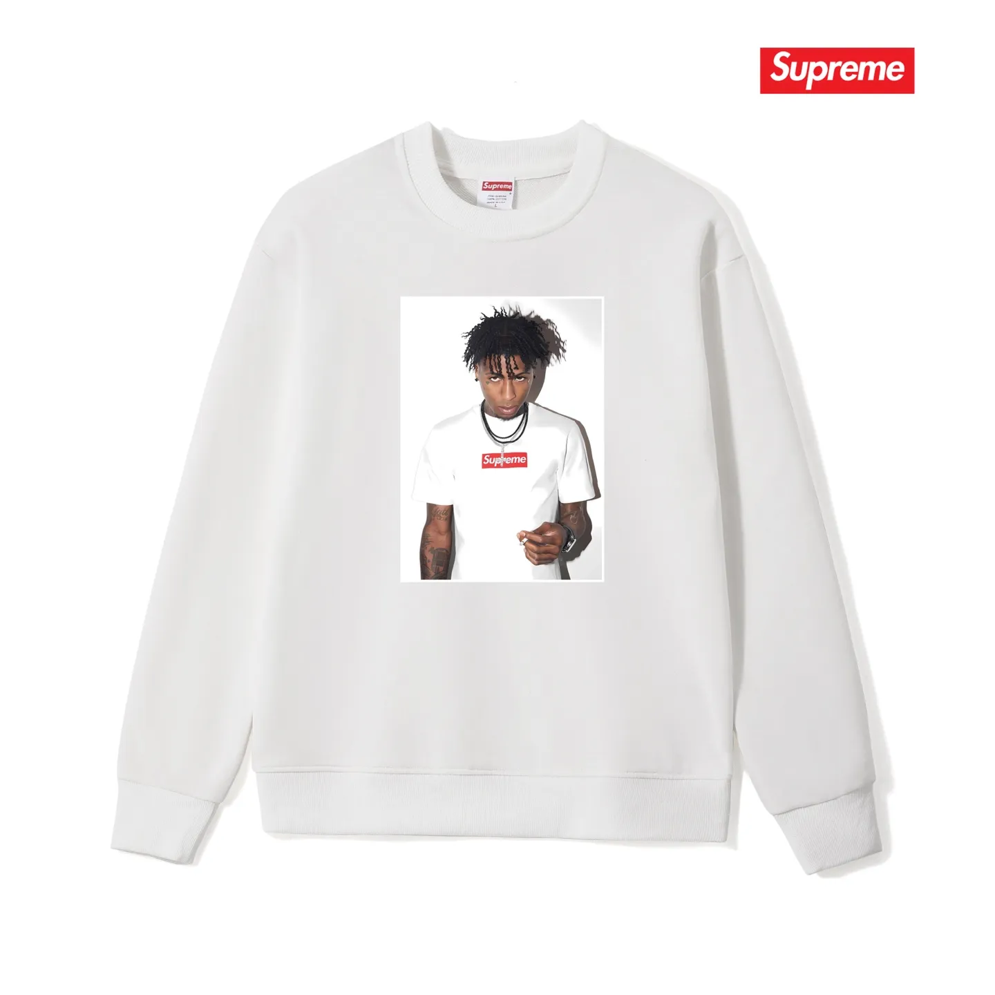 Style No. S1069 #terry p150💰 Velvet 160💰 Supreme FW23 Autumn and Winter Series WEEK1 NBA YOUNGBOY TEE character print round neck sweatshirt Made of 400g large terry (off-shoulder large version) fabric, soft and non-pilling texture, imported environmentally friendly printing glue, bright and three-dimensional pattern, quality 💥Same style for men and women, the upper body is trendy Color: black white gray Size: S M L XL XXL
