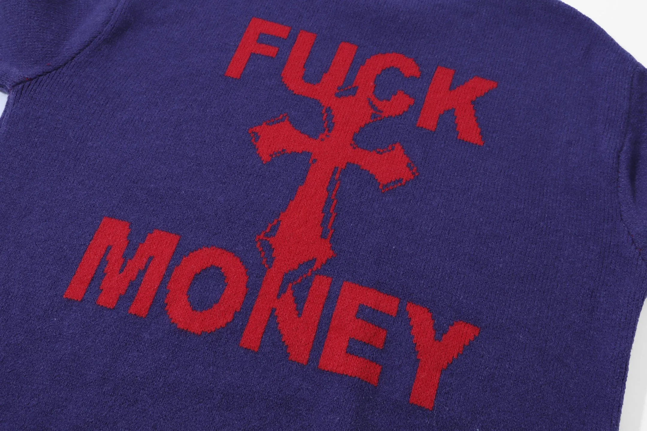 P280 Sup FUCK Letter Cross Round Neck Knitted Wool Sweater Color: Purple Black Size: S M L XL XXL