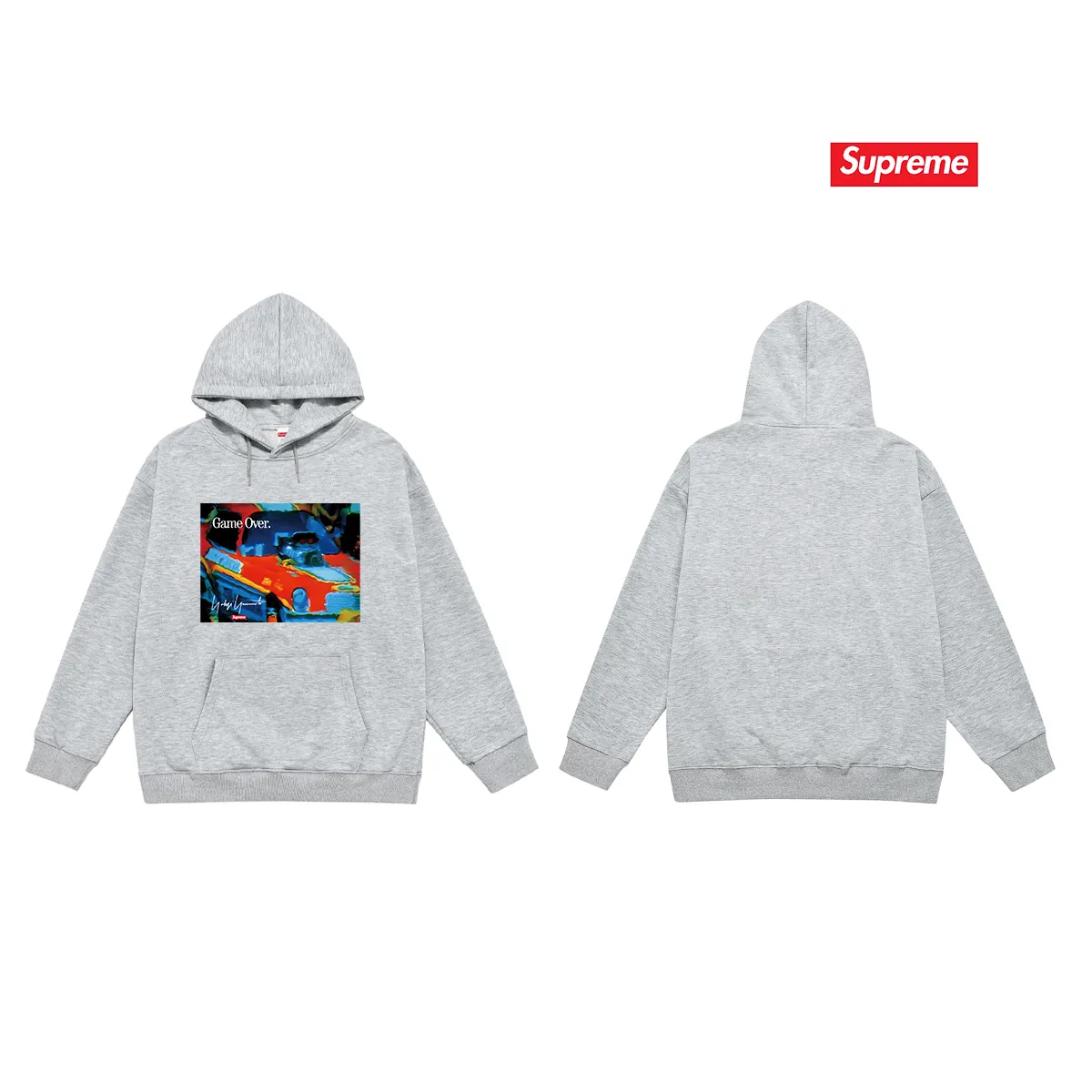 Style No. S2100 #terry P160💰 Velvet P170💰 Supreme Week4Supreme Game Over" hooded sweatshirt Made of 400g large terry 430g silver fox velvet (drop shoulder large version) fabric, soft texture and no pilling. Imported environmentally friendly printing glue. Bright and three-dimensional pattern. Quality 💥Same style for men and women. The upper body is trendy. Color: black white gray Size: S M L XL XXL
