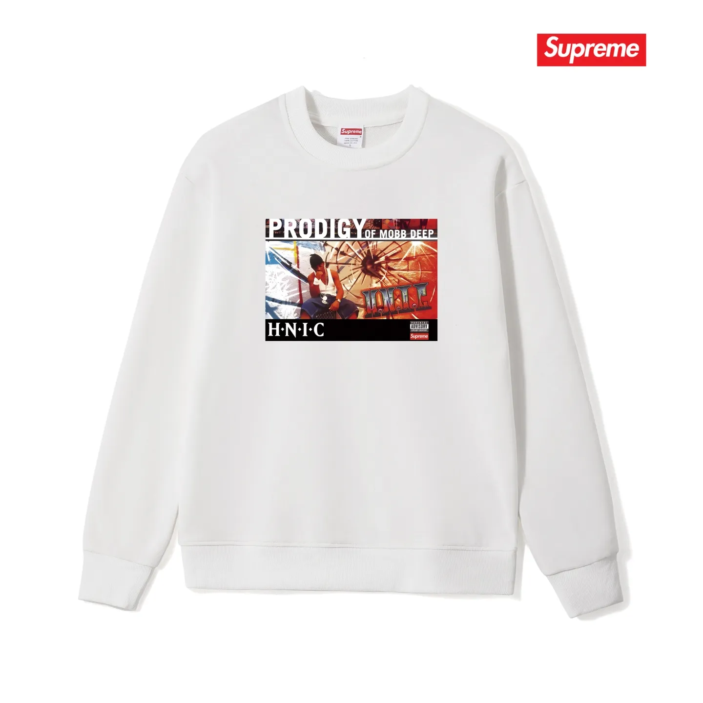 Style No. S1008 #terry p150💰 Velvet 160💰 Supreme Week 1 HNIC Tee rapper printed round neck sweatshirt Made of 400g large terry (drop shoulder large version) fabric, soft texture and no pilling Imported environmentally friendly printing glue The pattern is bright and three-dimensional Quality 💥Same style for men and women The upper body is fashionable Color: black white gray Size: S M L XL XXL