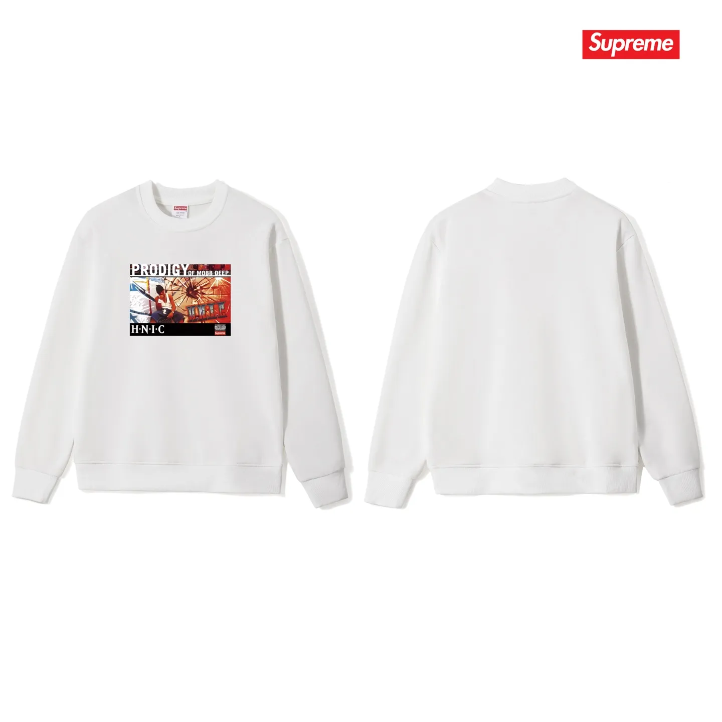 Style No. S1008 #terry p150💰 Velvet 160💰 Supreme Week 1 HNIC Tee rapper printed round neck sweatshirt Made of 400g large terry (drop shoulder large version) fabric, soft texture and no pilling Imported environmentally friendly printing glue The pattern is bright and three-dimensional Quality 💥Same style for men and women The upper body is fashionable Color: black white gray Size: S M L XL XXL