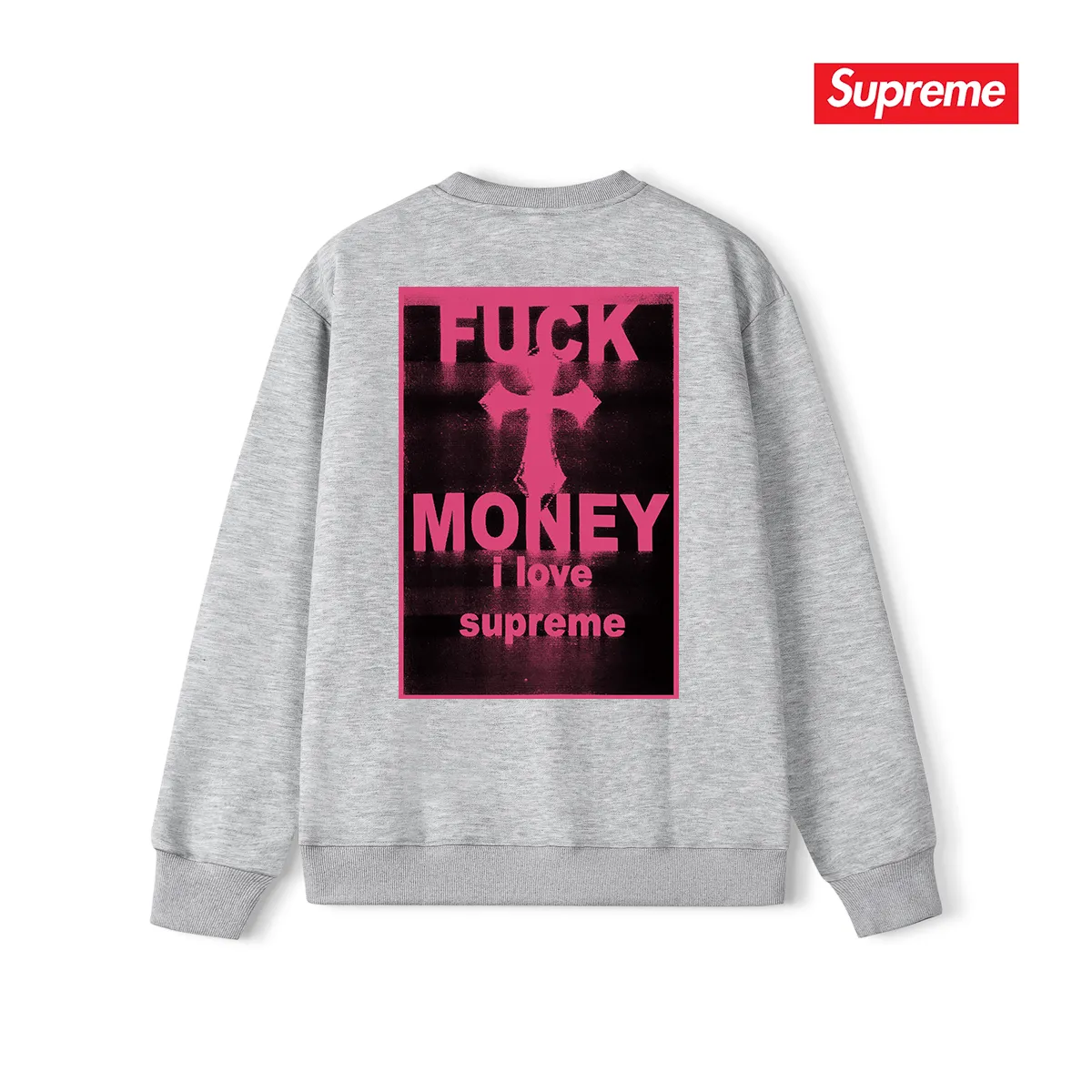Style No. S1085 #terry p150💰 Velvet 160💰 Supreme FW24 WEEK1 Money Tee Letter cross print on the back round neck sweatshirt Made of 400 grams of large terry (drop shoulder large version) fabric, soft texture and no pilling Imported environmentally friendly printing glue The pattern is bright and three-dimensional Quality 💥Same style for men and women The upper body is trendy Color: black white gray Size: S M L XL XXL