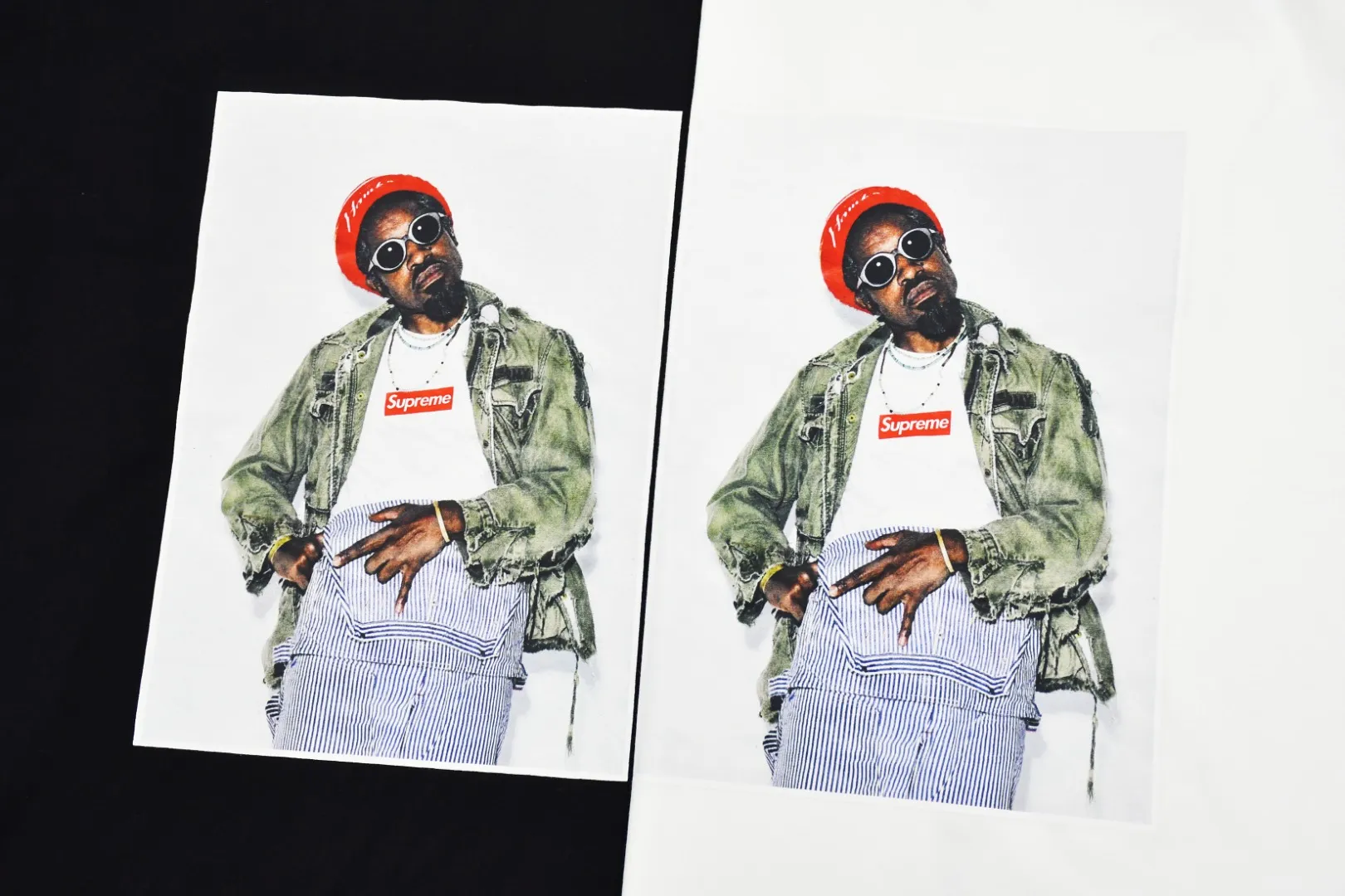 S192💰p140 Top version Supreme 22FW André Tee André Benjamin photo character T-shirt short sleeves For those of us who focus on top Sup products, this short sleeve is naturally available. It uses cylindrical seamless technology (original technology, there are no stitched bones on the side of the clothes, the focus of identification) The fabrics are all custom-woven and dyed, 280g weight, 100% cotton, cylindrical fabric. Cylindrical fabric is knitted fabric woven with a cylinder loom. The needles are distributed in a cylindrical shape on the fuselage. The gray fabric is a large cylinder that needs to be opened and shaped before it can be used further. There are no slits on the side of the clothes, so there is no washing label on the side of ordinary short-sleeves. There is only one collar label behind the neck. The printing is printed with thermosetting ink, also known as plastic. Ink, or self-adhesive ink, contains ingredients: mainly composed of polyvinyl chloride (PVC) and phthalates. PVC and phthalates, fixatives, stabilizers, and thickeners are mixed to form a thermal ink. Solid ink is not the digital direct printing advertised on the market. The printing texture of thermoset ink is something that digital direct printing cannot achieve. The collar label has a watermark anti-counterfeiting effect, a real anti-counterfeiting layer, a probability of passing the version, and a high probability of passing the original packaging picture. Size：S-XL
