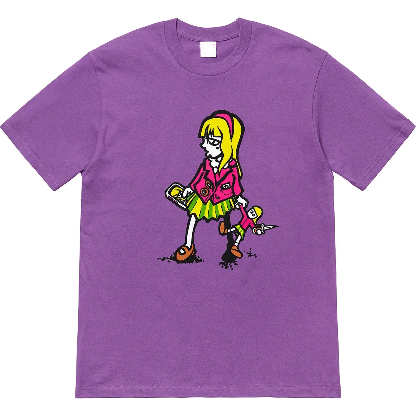 S134 P110💰 19SS Suzie Switchblade Tee Suzie little girl printed short-sleeved T-shirt for men and women, pure cotton, loose fit, using 260 grams of combed cotton double yarn, all three standards from fabrics to accessories, ZP, imported Matsui company slurry printing will never crack, the whole piece adopts three-needle five-thread process. The neckline-shoulder seam-sleeve seam is double-lined, which looks more three-dimensional and textured) The same process as the authentic original, classic version Feel free to compare zp. The whole piece adopts three-needle five-thread craftsmanship (neckline-shoulder seam-sleeve seam double thread, which looks more three-dimensional and textured). It has the same craftsmanship as the original original, classic version. Color: Black, White, Red, Navy Blue, Orange, Purple. Size: S M L XL XXL