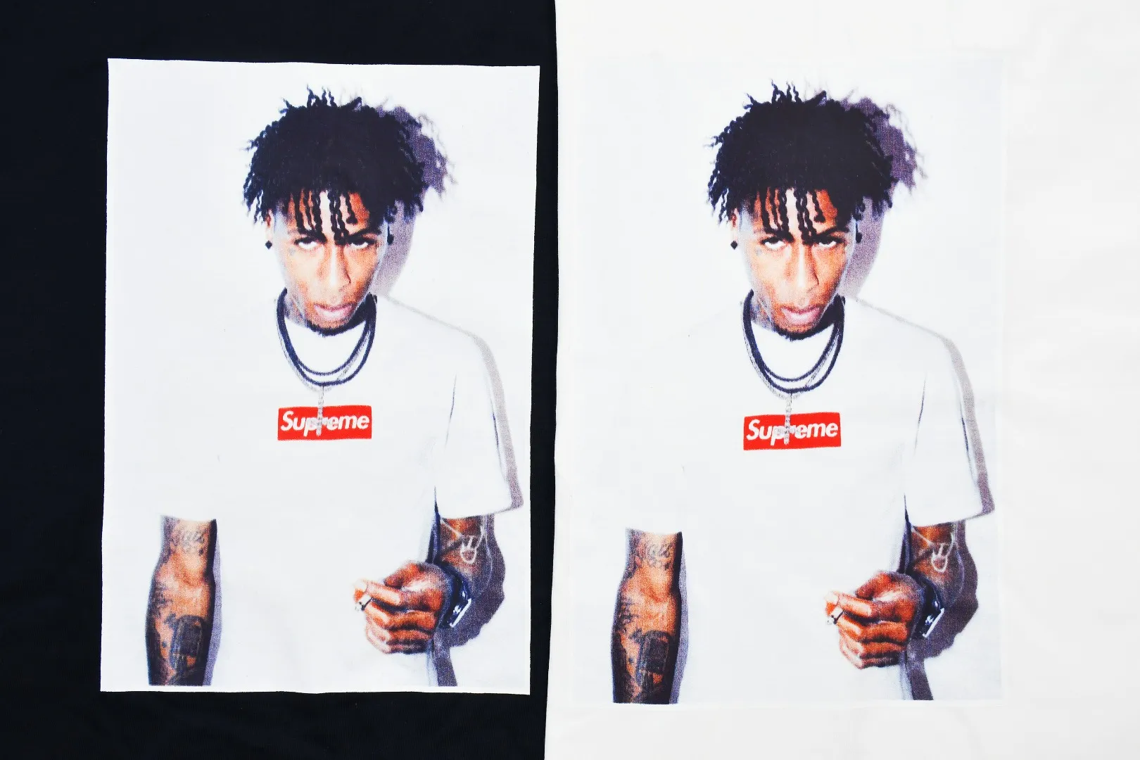 🅿️126 S128 Supreme 23FW NBAYOUNGBOY portrait printed short-sleeved T-shirt. Refuse to look at pictures to make products. Refuse to compare wrong versions. Use cylindrical seamless technology (original technology, there are no stitched bones on the side of the clothes, key points of identification) The fabrics are all custom-woven and dyed, 280g weight, 100% cotton, cylindrical fabric. Cylindrical fabric is a knitted fabric woven with a cylinder loom. The needles are distributed in a cylindrical shape on the fuselage. The gray fabric is a large cylinder, which needs to be opened and shaped before it can be used further. There are no slits on the side of the clothes, so there is no washing label on the side of ordinary short-sleeves. There is only one collar label behind the neck. The printing uses thermosetting ink printing imported from Belgium (different from conventional thermal transfer printing), also known as plastic ink, or self-adhesive ink. Its ingredients are: mainly composed of polyvinyl chloride (PVC) and phthalates. PVC and phthalates, solid color The thermoset ink is composed of a mixture of agents, stabilizers, and thickeners. It is not the digital direct printing advertised on the market. The printing texture of thermoset ink cannot be achieved by digital direct printing. The collar label has a watermark anti-counterfeiting effect, a real anti-counterfeiting layer, a version with a high probability of passing the inspection, and a high probability of passing the original packaging picture. Size：S-XL