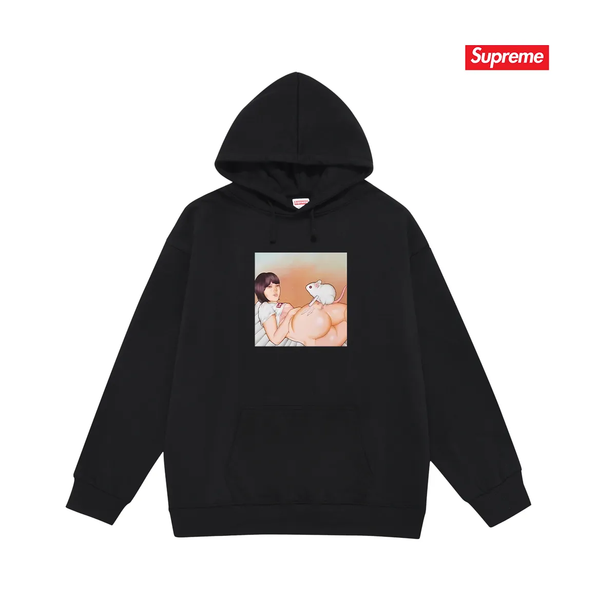Style No. S2171 #terry P160💰 Velvet P170💰 New Sup Funny Beauty Mouse Print Hooded Sweatshirt Made of 400g large terry 430g silver fox velvet (drop shoulder large version) fabric, soft texture and no pilling Imported environmentally friendly printing glue The pattern is bright and three-dimensional Quality 💥Same style for men and women The upper body is trendy Color: black white gray Size: S M L XL XXL