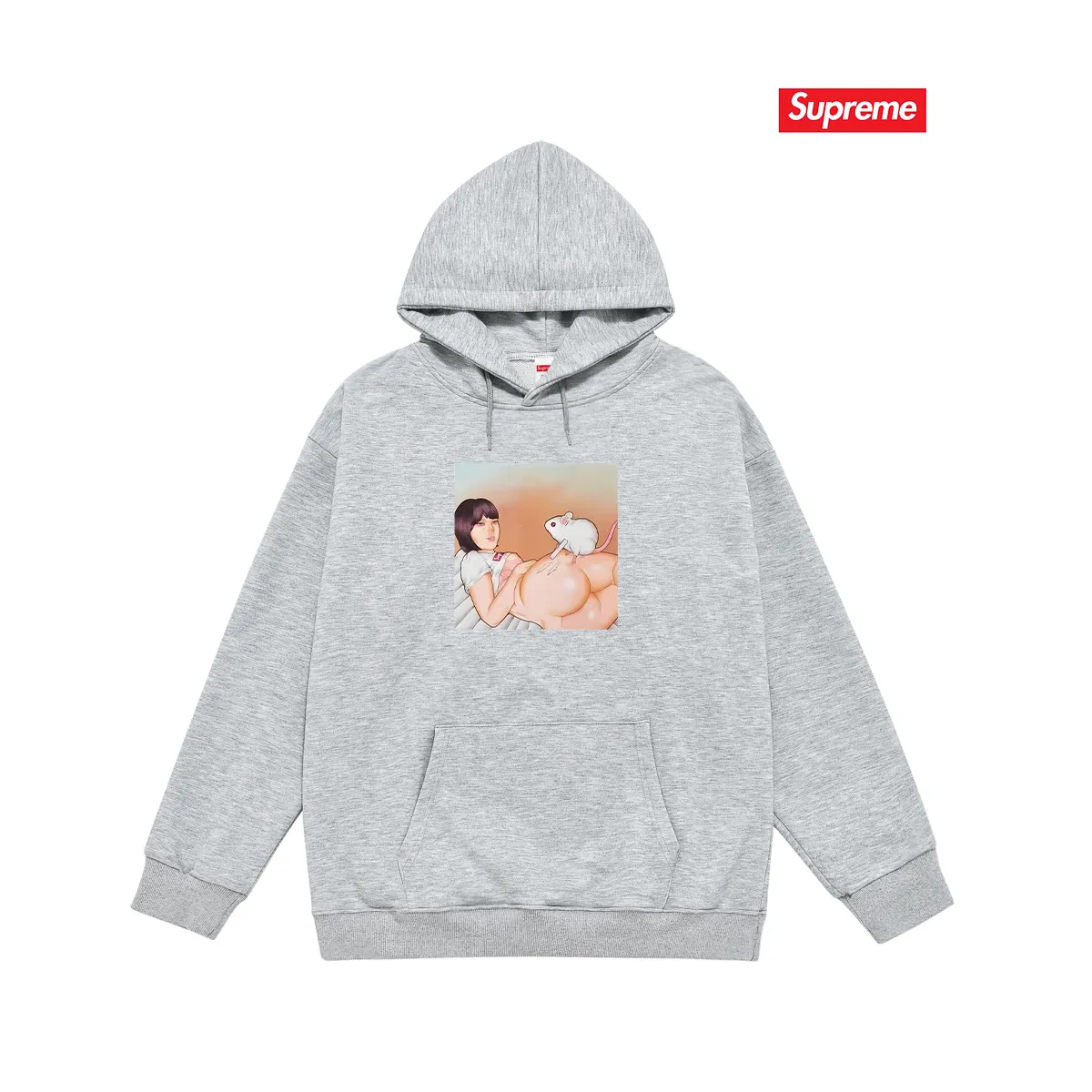 Style No. S2171 #terry P160💰 Velvet P170💰 New Sup Funny Beauty Mouse Print Hooded Sweatshirt Made of 400g large terry 430g silver fox velvet (drop shoulder large version) fabric, soft texture and no pilling Imported environmentally friendly printing glue The pattern is bright and three-dimensional Quality 💥Same style for men and women The upper body is trendy Color: black white gray Size: S M L XL XXL