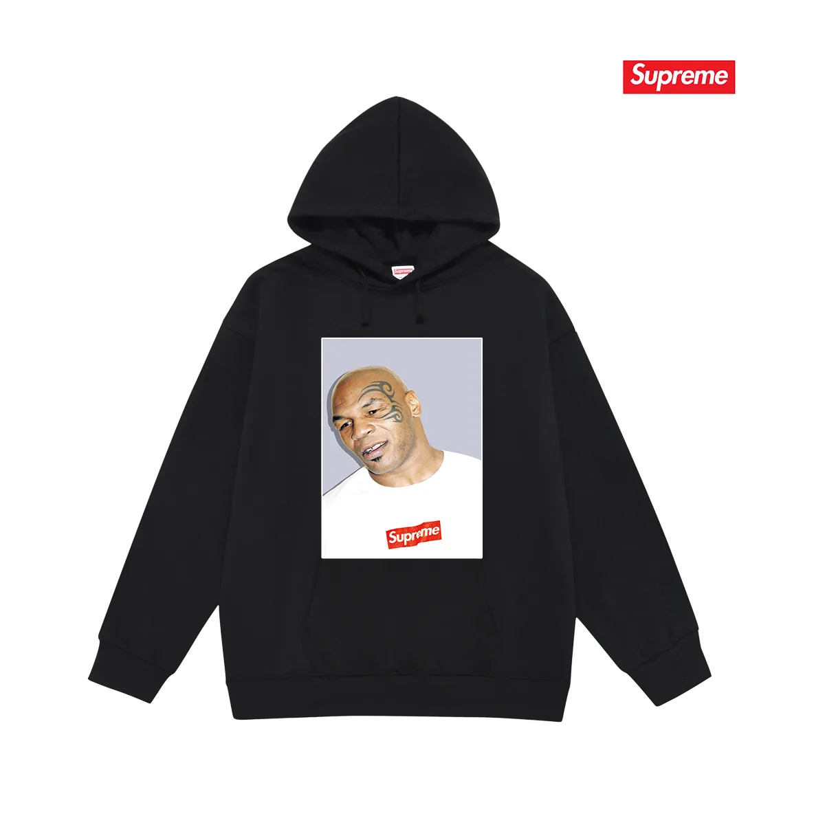 Style No. S2117 #terry P160💰 Velvet P170💰 Supreme Mike Tyson Tee Tyson print hooded sweatshirt Made of 400g large terry 430g silver fox velvet (drop shoulder large version) fabric, soft texture and no pilling Imported environmentally friendly printing glue The pattern is bright and three-dimensional Quality 💥Same style for men and women The upper body is trendy Color: black white gray Size: S M L XL XXL
