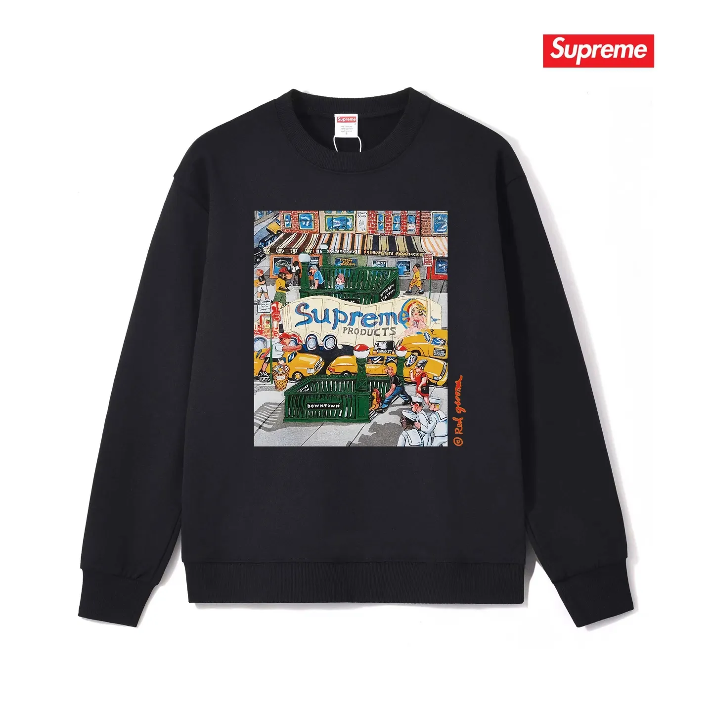 Style No. S1045 #terry p150💰 Velvet 160💰 Supreme SS22 Week 19 Manhattan Tee Cartoon letter Manhattan city street scene pattern print crew neck sweatshirt Made of 400g large terry (drop shoulder large version) fabric, soft texture and no pilling Imported environmentally friendly printing glue The pattern is bright and three-dimensional Quality 💥Same style for men and women The upper body is trendy Color: black white gray Size: S M L XL XXL