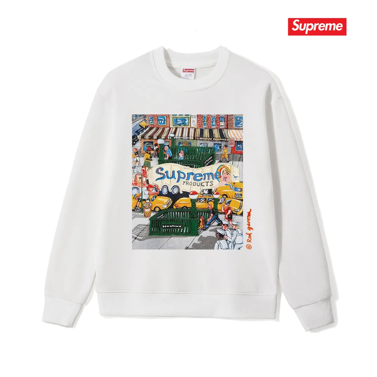 Style No. S1045 #terry p150💰 Velvet 160💰 Supreme SS22 Week 19 Manhattan Tee Cartoon letter Manhattan city street scene pattern print crew neck sweatshirt Made of 400g large terry (drop shoulder large version) fabric, soft texture and no pilling Imported environmentally friendly printing glue The pattern is bright and three-dimensional Quality 💥Same style for men and women The upper body is trendy Color: black white gray Size: S M L XL XXL