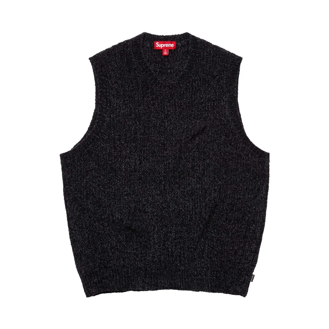 S594💰p260 Top version Supreme 24FW CHENILLE SWEATER VEST Chenille sweater vest OS version Same style for men and women Customized YB texture wash mark Wool: 26 count chenille wool Weaving method: matrix knitting Number of needles: multi-gauge Machine: German STOLL computerized flat knitting machine Size: S~XL Color: black blue