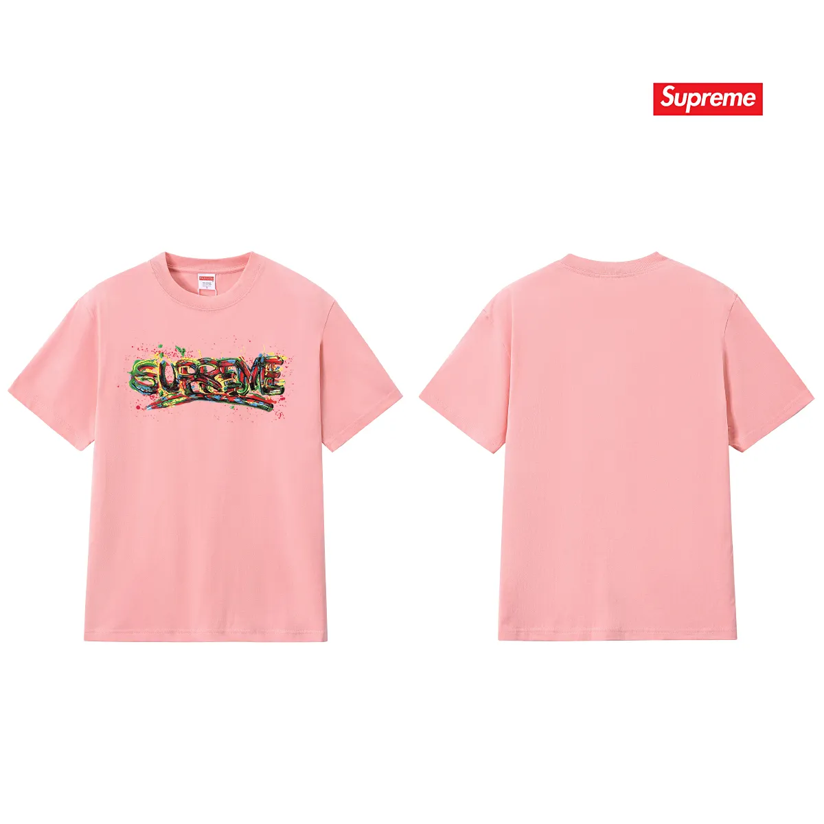 S224 P110💰 Sup 70SS Paint Logo Tee Season Spray Paint Graffiti Short-sleeved colorful font T-shirt Loose and loose fit Made of 260g combed cotton double yarn All three standards from fabrics to accessories are complete and follow ZP Imported Matsui Company slurry printing will never crack The whole piece adopts three-needle five-thread technology (collar-shoulder seam-sleeve seam double line, looks more three-dimensional and textured) The same process as the authentic original, classic version Feel free to compare zp. The whole piece adopts three-needle five-thread craftsmanship (neckline-shoulder seam-sleeve seam double thread, which looks more three-dimensional and textured). It has the same craftsmanship as the original original, classic version. Color: black, white, light gray, pink, navy. Size: S M L XL XXL