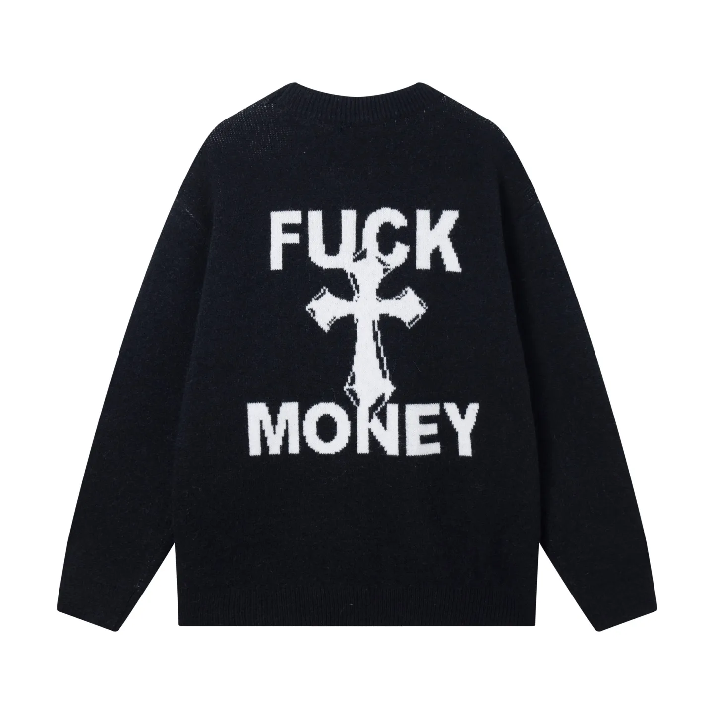 P280 Sup FUCK Letter Cross Round Neck Knitted Wool Sweater Color: Purple Black Size: S M L XL XXL