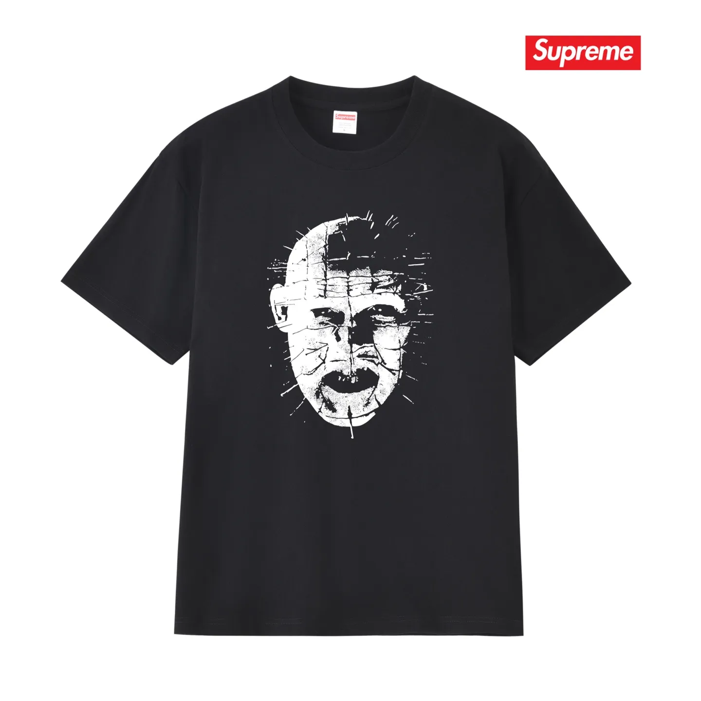 S214 P110💰 sup street style fierce ghost chasing soul trendy short sleeve black and white couple short sleeve loose version. Made of 260 grams of combed cotton double yarn. From fabrics to accessories, all three standards are complete and ZP. Imported Matsui company slurry printing will never crack. The whole piece adopts three-needle five-thread technology. The neckline-shoulder seam-sleeve seam is double-lined, which looks more three-dimensional and textured.) The same process as the original version, classic version Feel free to compare zp. The whole piece adopts three-needle five-thread craftsmanship (neckline-shoulder seam-sleeve seam double thread, which looks more three-dimensional and textured). It has the same craftsmanship as the original original, classic version. Color: black, white, light gray, pink, navy. Size: S M L XL XXL
