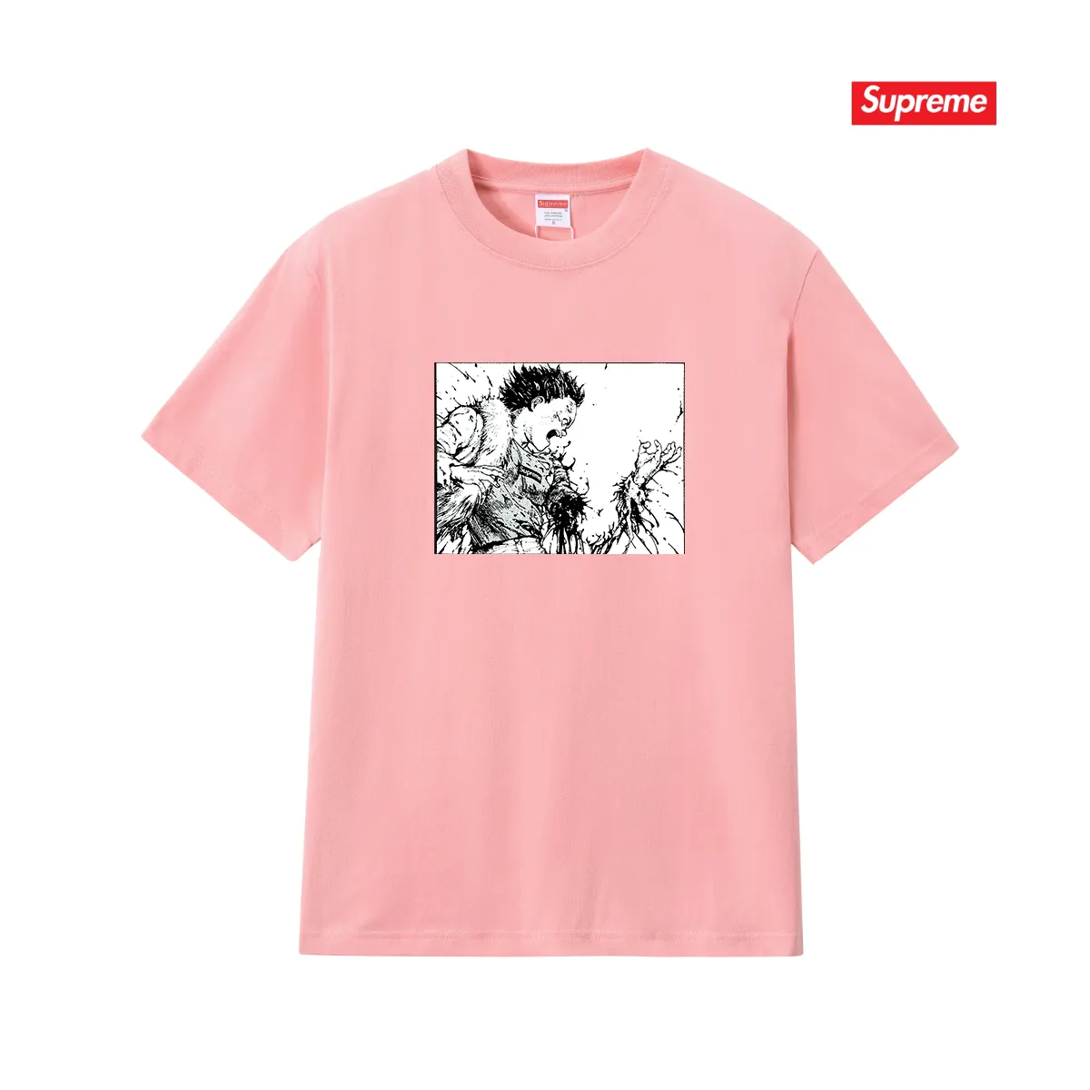 S252 P110💰 SUP AKIRA ARM TEE bogo Akira broken arm black and white comic print short-sleeved T-shirt. Loose fit. Made of 260g combed cotton double yarn. From fabric to accessories, all three standards are complete and follow ZP. Imported Matsui Company's slurry printing will never crack. The whole piece adopts three-needle five-thread technology. The neckline-shoulder seam-sleeve seam is double-lined, which looks more three-dimensional and textured. The same process as the original version, classic version Feel free to compare zp. The whole piece adopts three-needle five-thread craftsmanship (neckline-shoulder seam-sleeve seam double thread, which looks more three-dimensional and textured). It has the same craftsmanship as the original original, classic version. Color: black, white, light gray, pink, navy. Size: S M L XL XXL