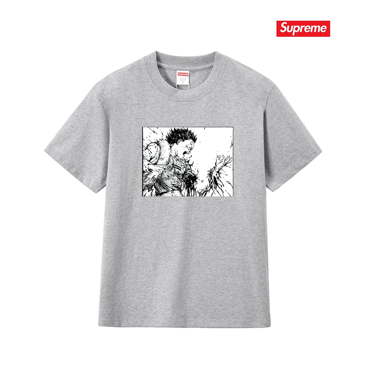 S252 P110💰 SUP AKIRA ARM TEE bogo Akira broken arm black and white comic print short-sleeved T-shirt. Loose fit. Made of 260g combed cotton double yarn. From fabric to accessories, all three standards are complete and follow ZP. Imported Matsui Company's slurry printing will never crack. The whole piece adopts three-needle five-thread technology. The neckline-shoulder seam-sleeve seam is double-lined, which looks more three-dimensional and textured. The same process as the original version, classic version Feel free to compare zp. The whole piece adopts three-needle five-thread craftsmanship (neckline-shoulder seam-sleeve seam double thread, which looks more three-dimensional and textured). It has the same craftsmanship as the original original, classic version. Color: black, white, light gray, pink, navy. Size: S M L XL XXL