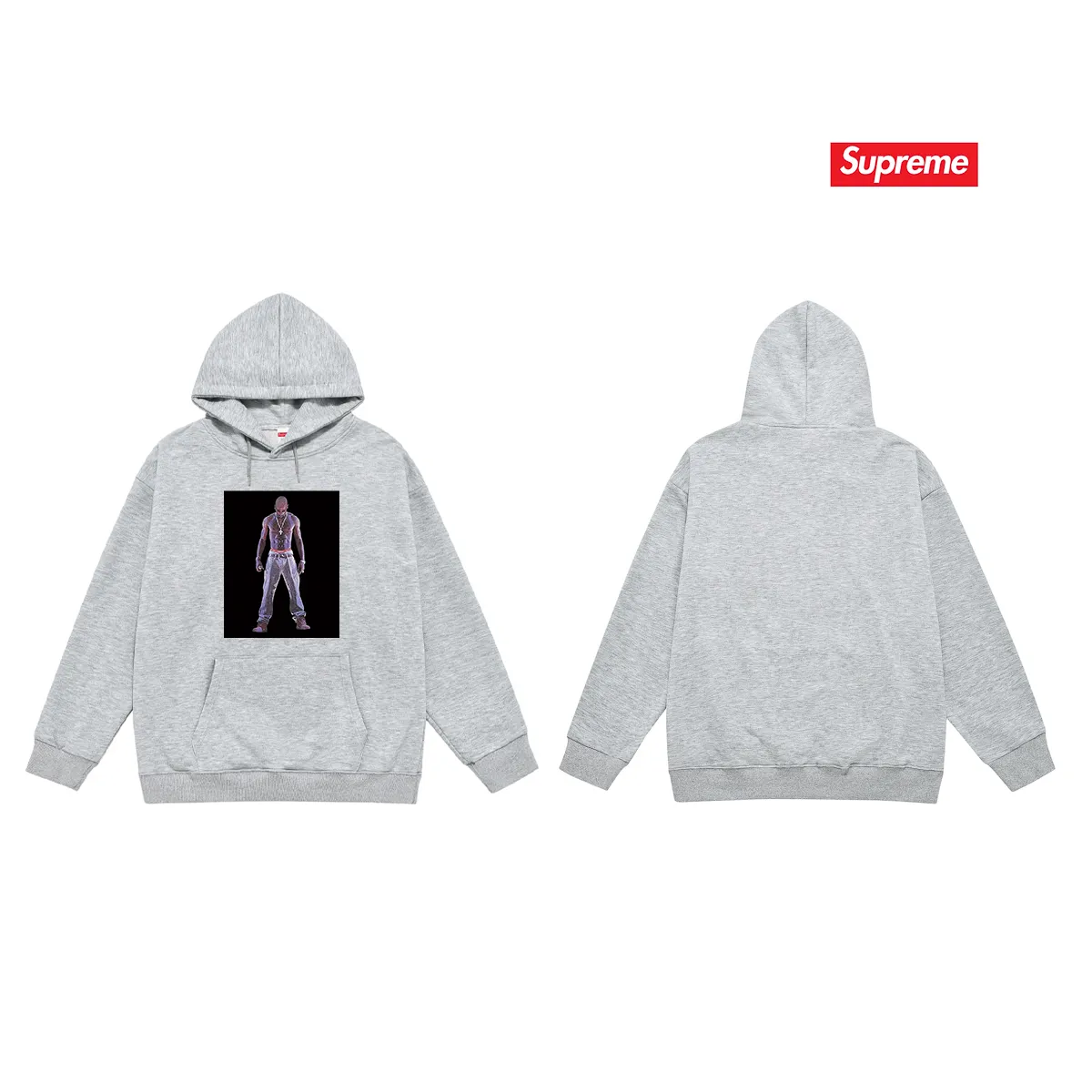Style No. S2122 #terry P160💰 Velvet P170💰 Supreme SS20 Week 1 TupacHologram Tee virtual character hooded sweatshirt Made of 400g large terry 430g silver fox velvet (off-shoulder large version) fabric, soft texture and no pilling Imported environmentally friendly printing glue The pattern is bright and three-dimensional Quality 💥Same style for men and women The upper body is trendy Color: black white gray Size: S M L XL XXL